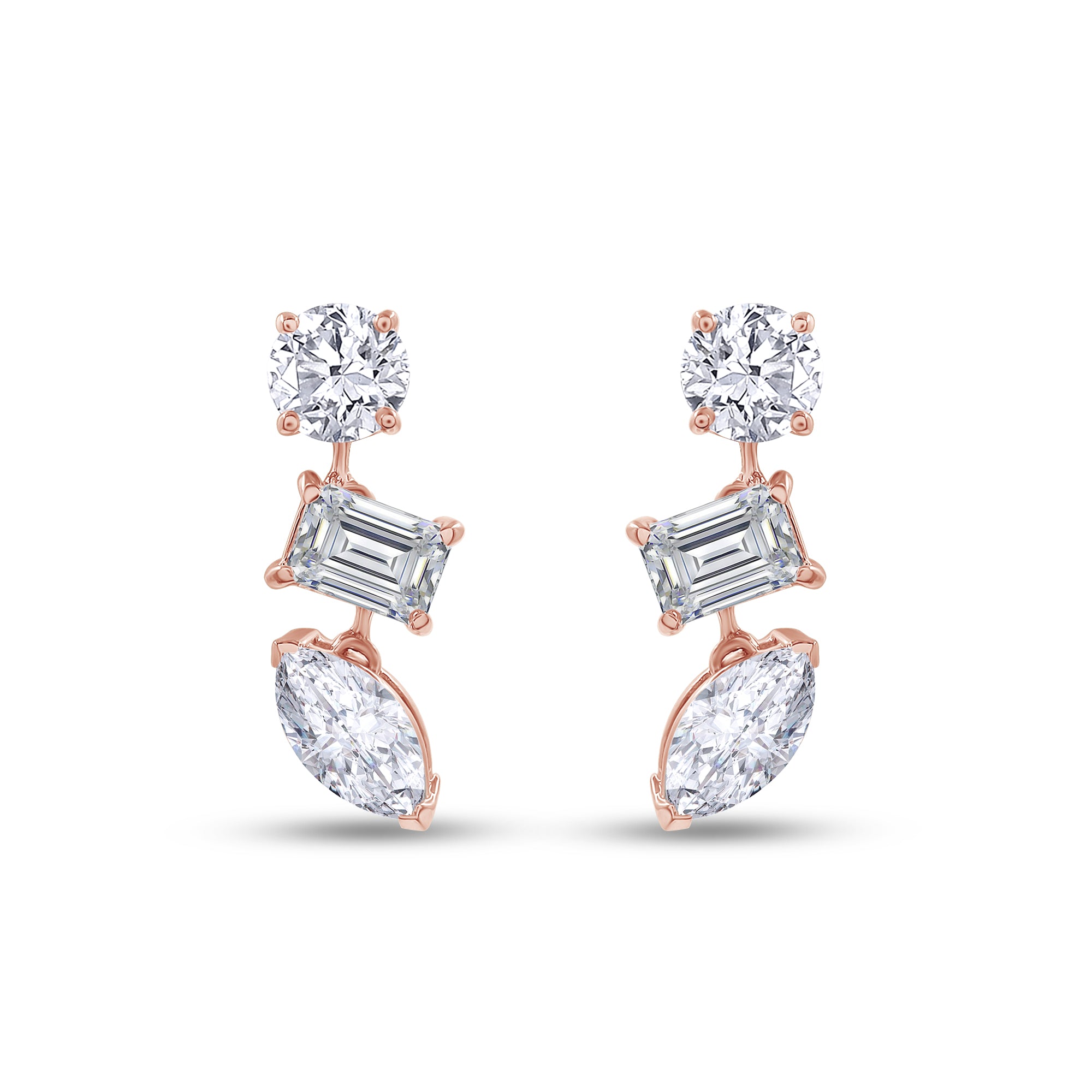 Lab Grown Diamond 3-Stone Dangle Stud Earrings