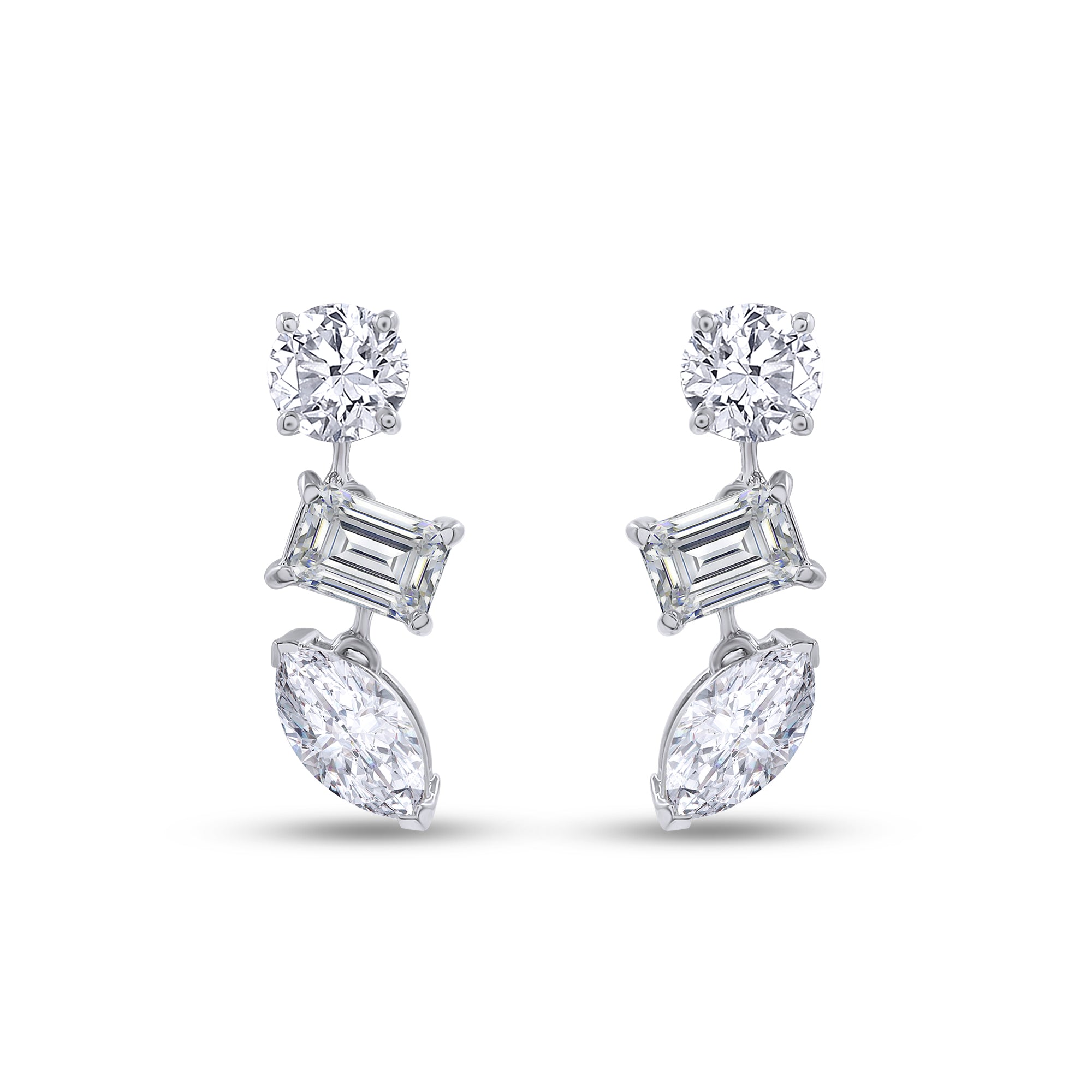 Lab Grown Diamond 3-Stone Dangle Stud Earrings