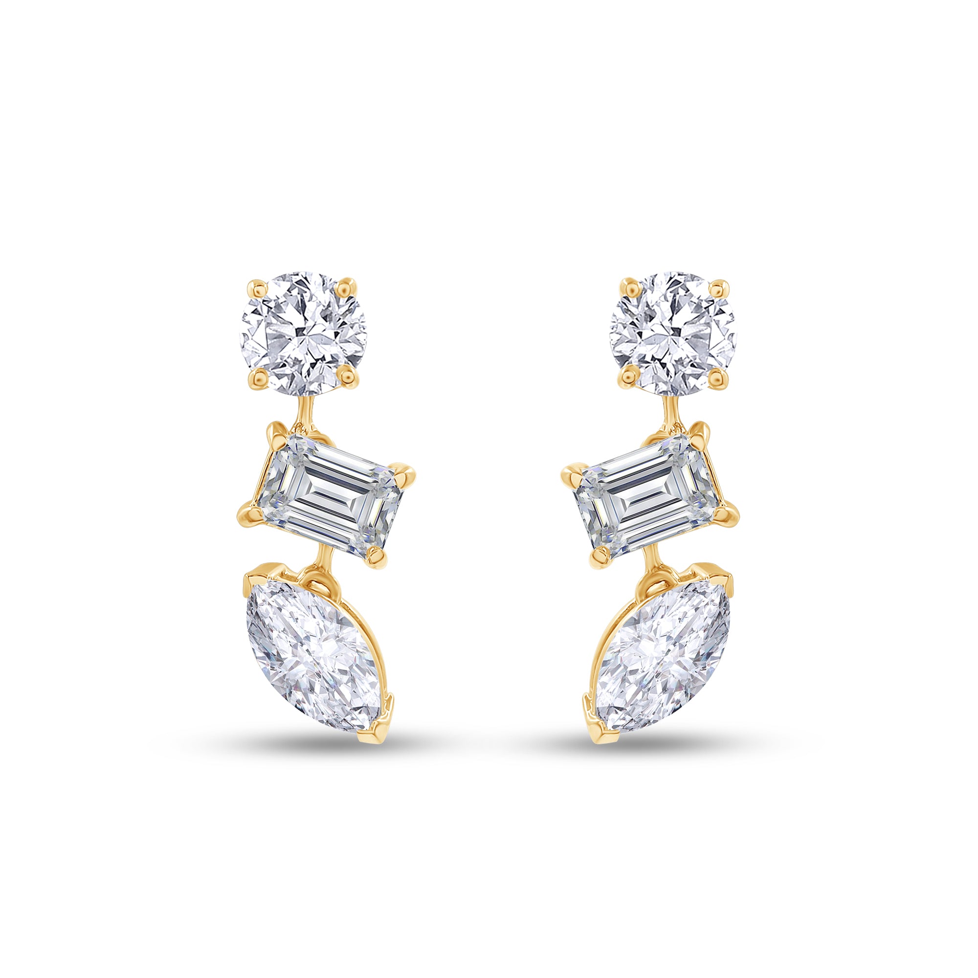 Lab Grown Diamond 3-Stone Dangle Stud Earrings