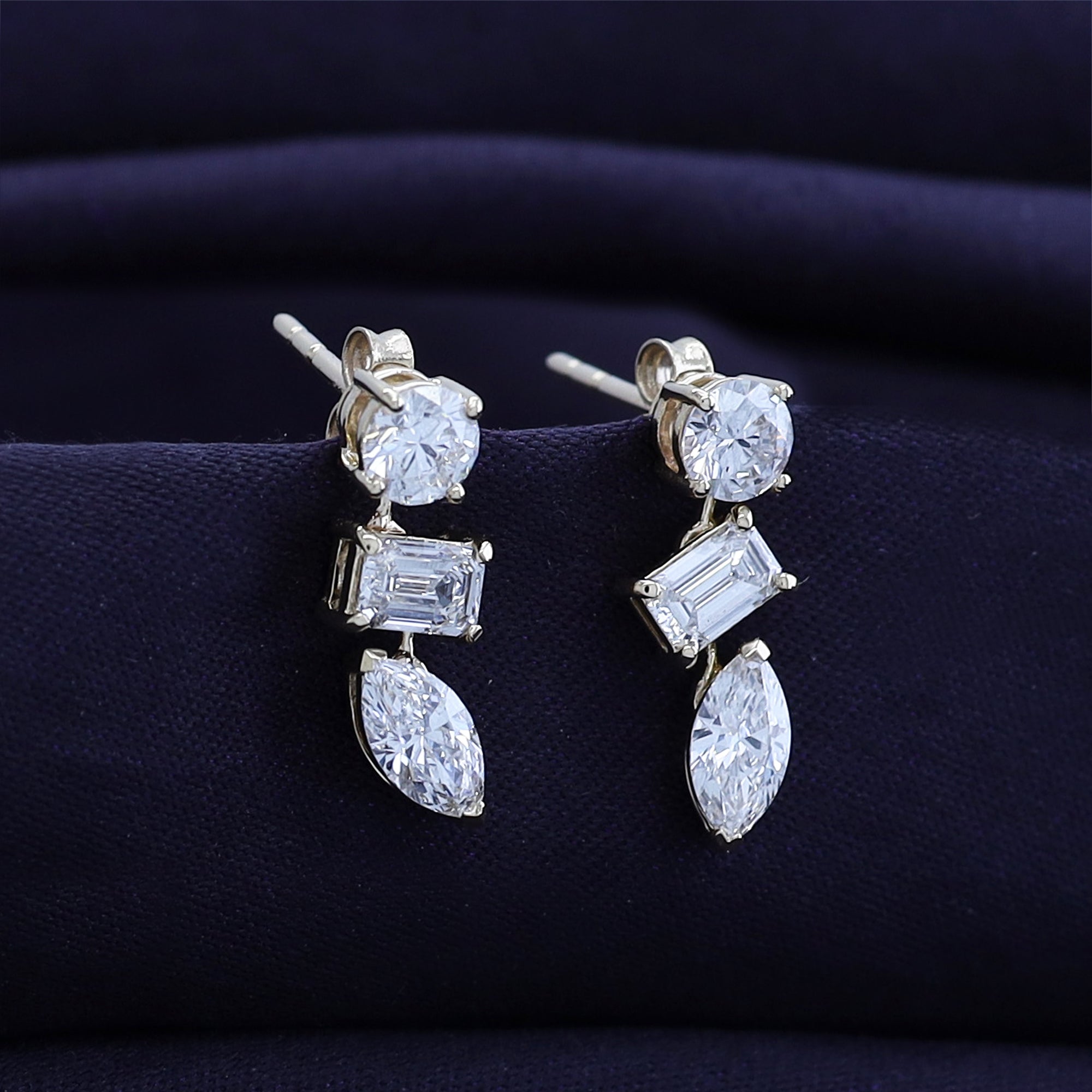 Lab Grown Diamond 3-Stone Dangle Stud Earrings