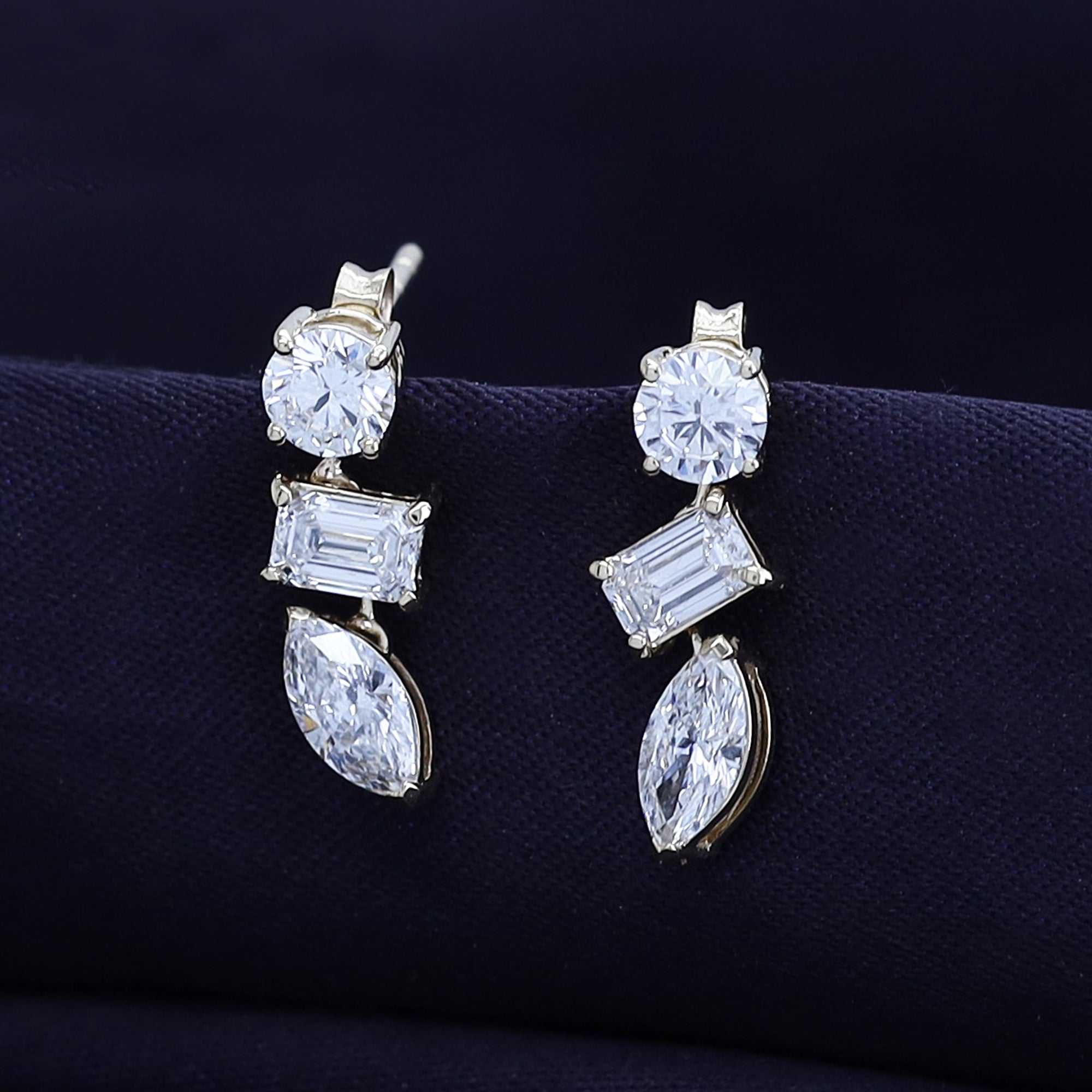 Lab Grown Diamond 3-Stone Dangle Stud Earrings