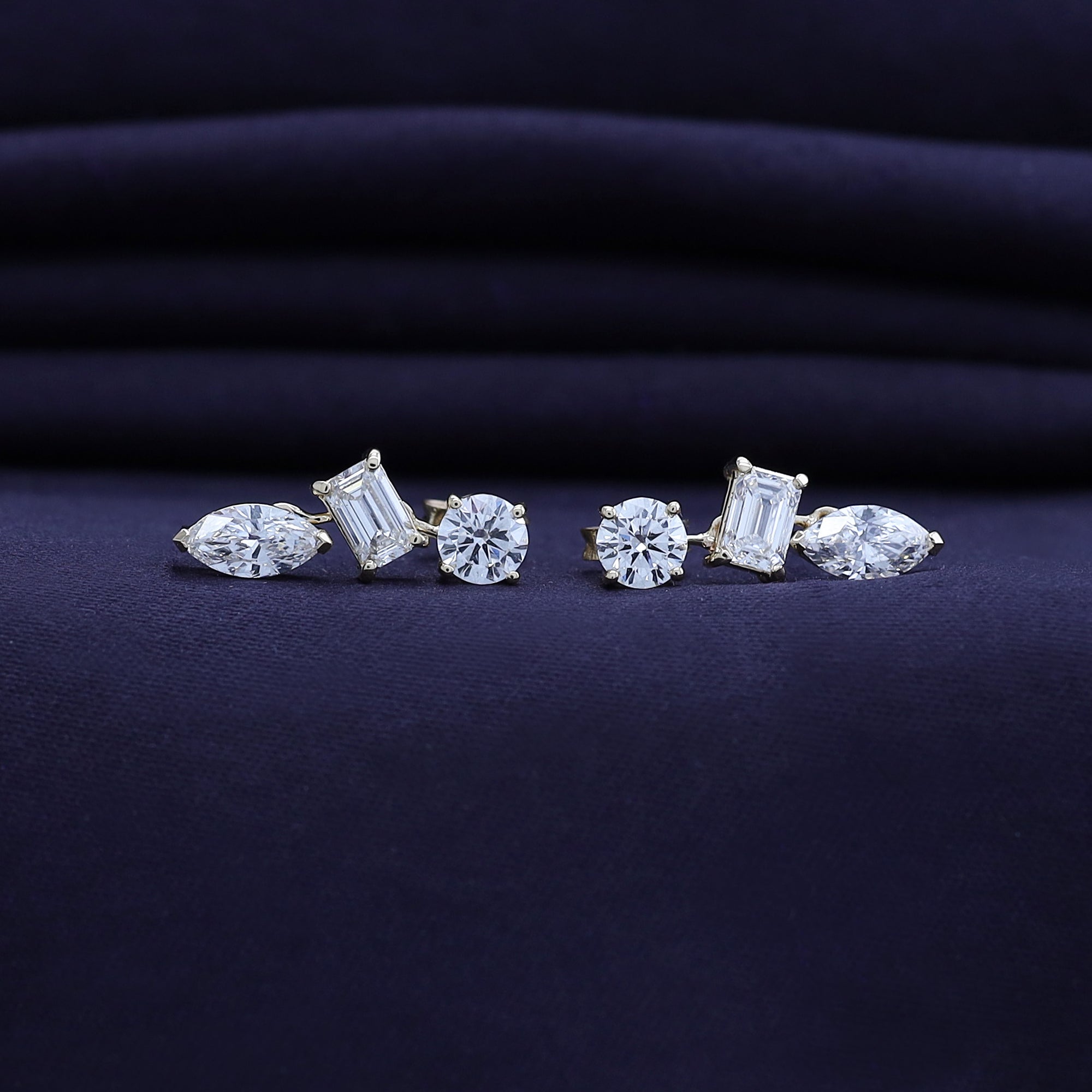 Lab Grown Diamond 3-Stone Dangle Stud Earrings