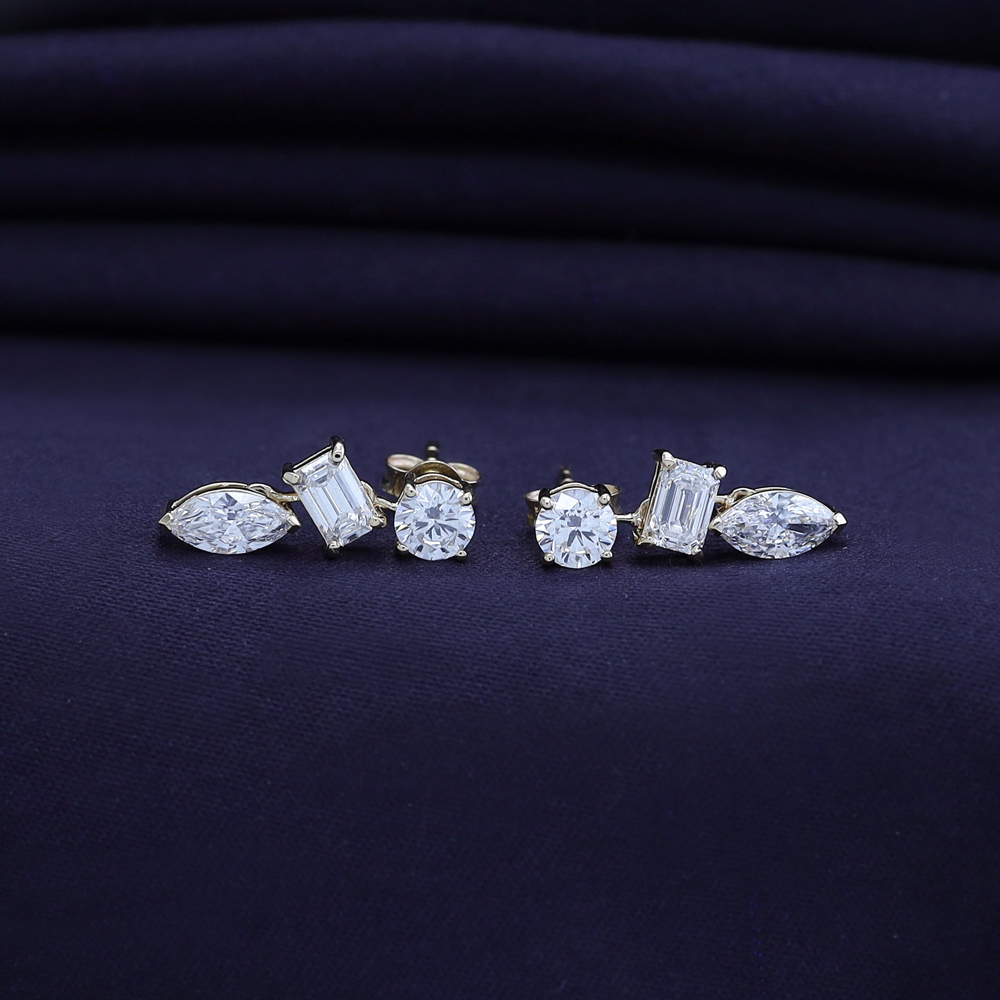 Lab Grown Diamond 3-Stone Dangle Stud Earrings