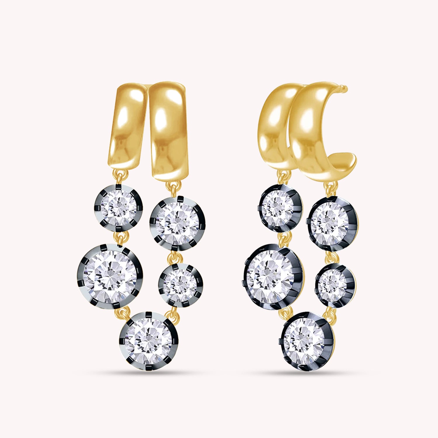 Two Tone Dangle Drop Chain Earring Lab Created Moissanite