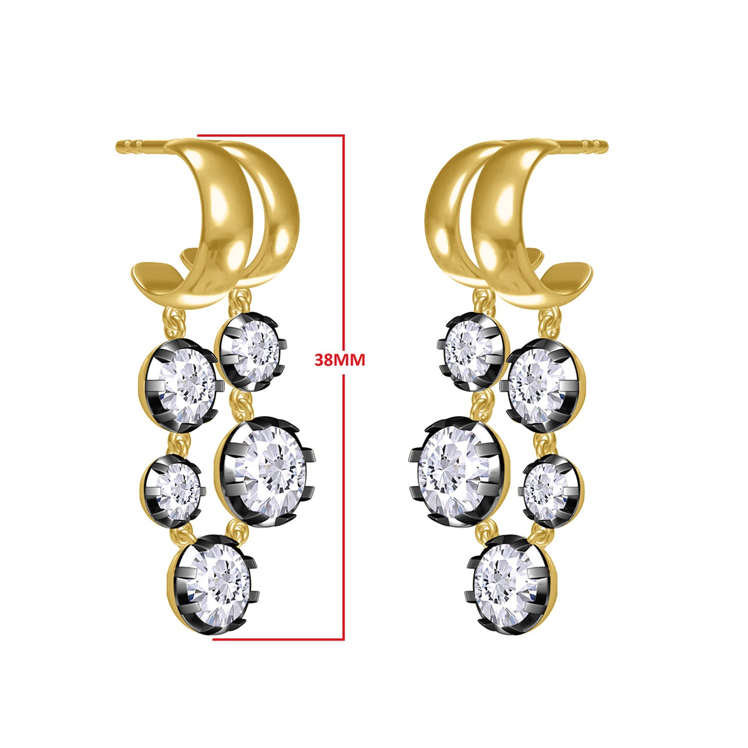 Two Tone Dangle Drop Chain Earrings In Lab Created Moissanite