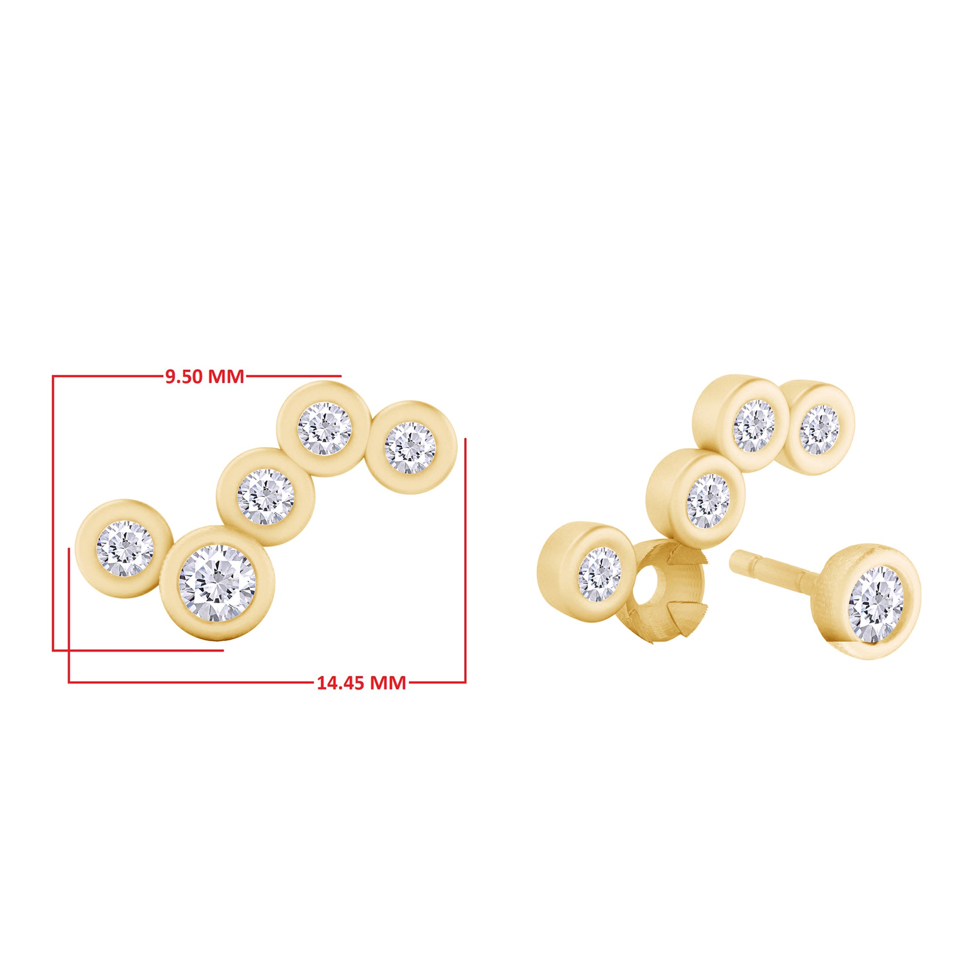 Ear Climber Sparkling Lab Grown Diamond 5 Stone Pair Earrings