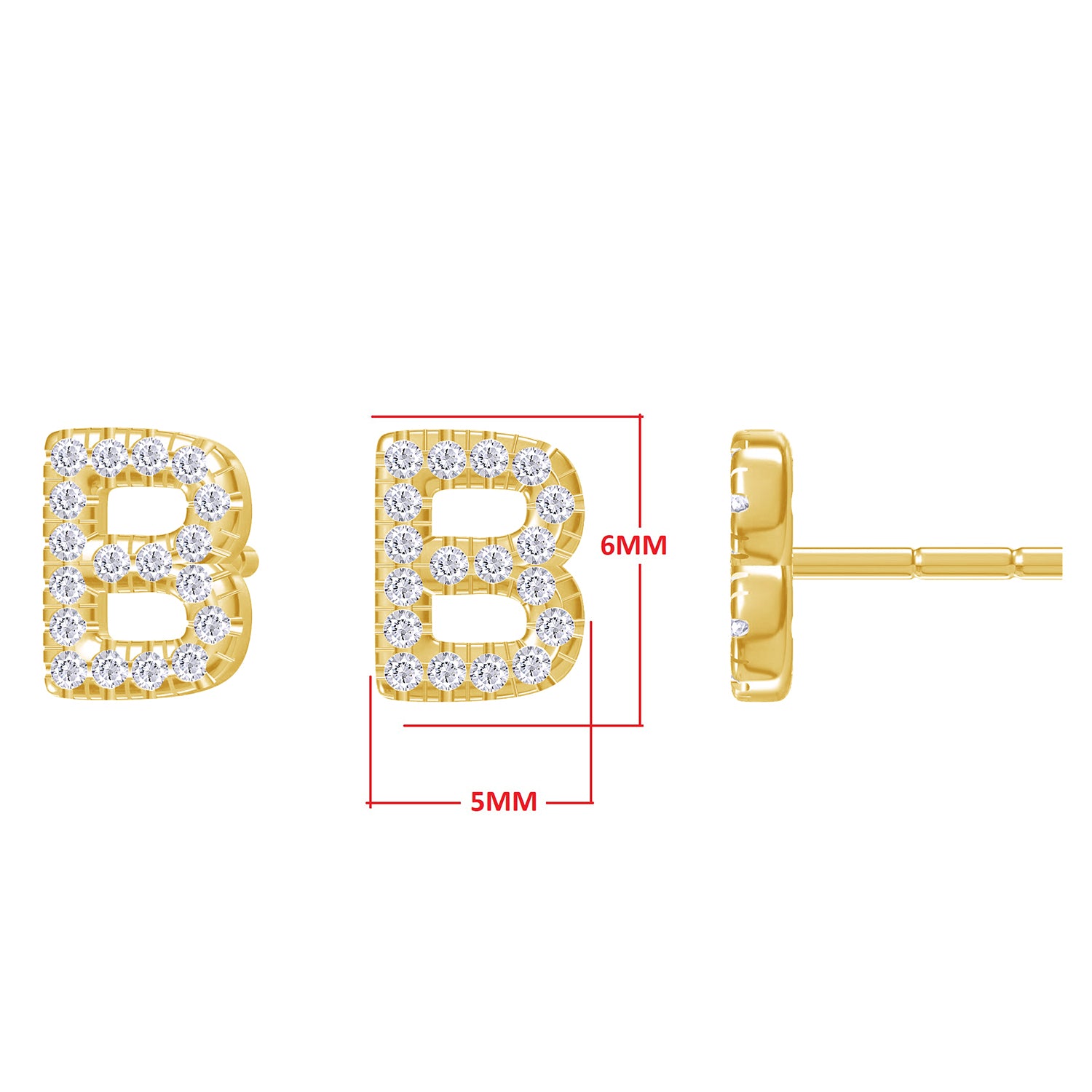 Personalized Initial Letter " B" Or "J " Stud Earrings In Lab Grown Diamond