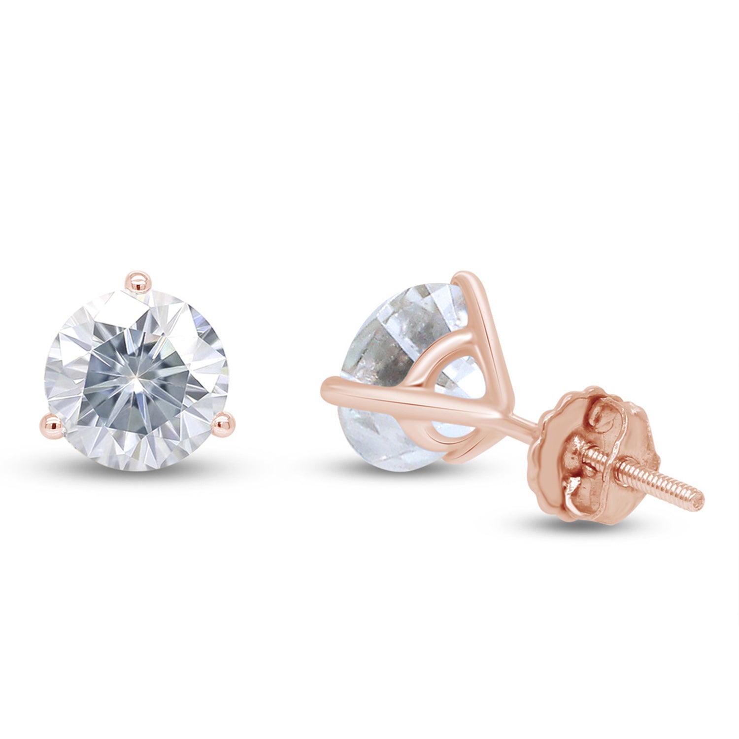 Lab Created Moissanite 3-Prong Martini Stud Earrings