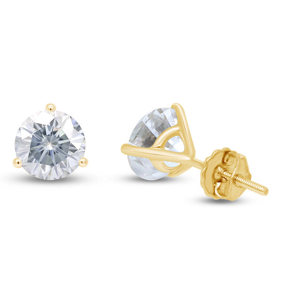 2 Carat Lab Created Moissanite Diamond 3-Prong Martini Screw Back Stud Earrings In 10K Solid Gold For Women (2 Cttw)