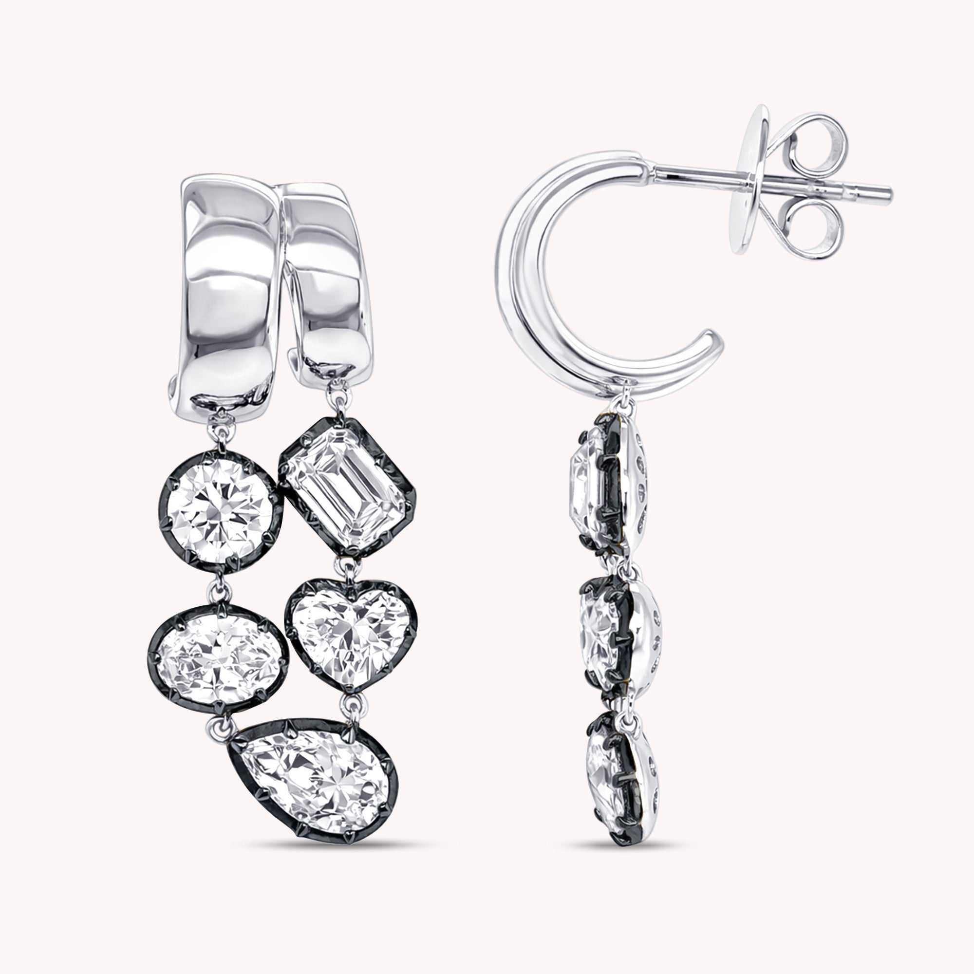 Two Tone Dangle Drop Chain Earring Multi Shape Lab Created Moissanite