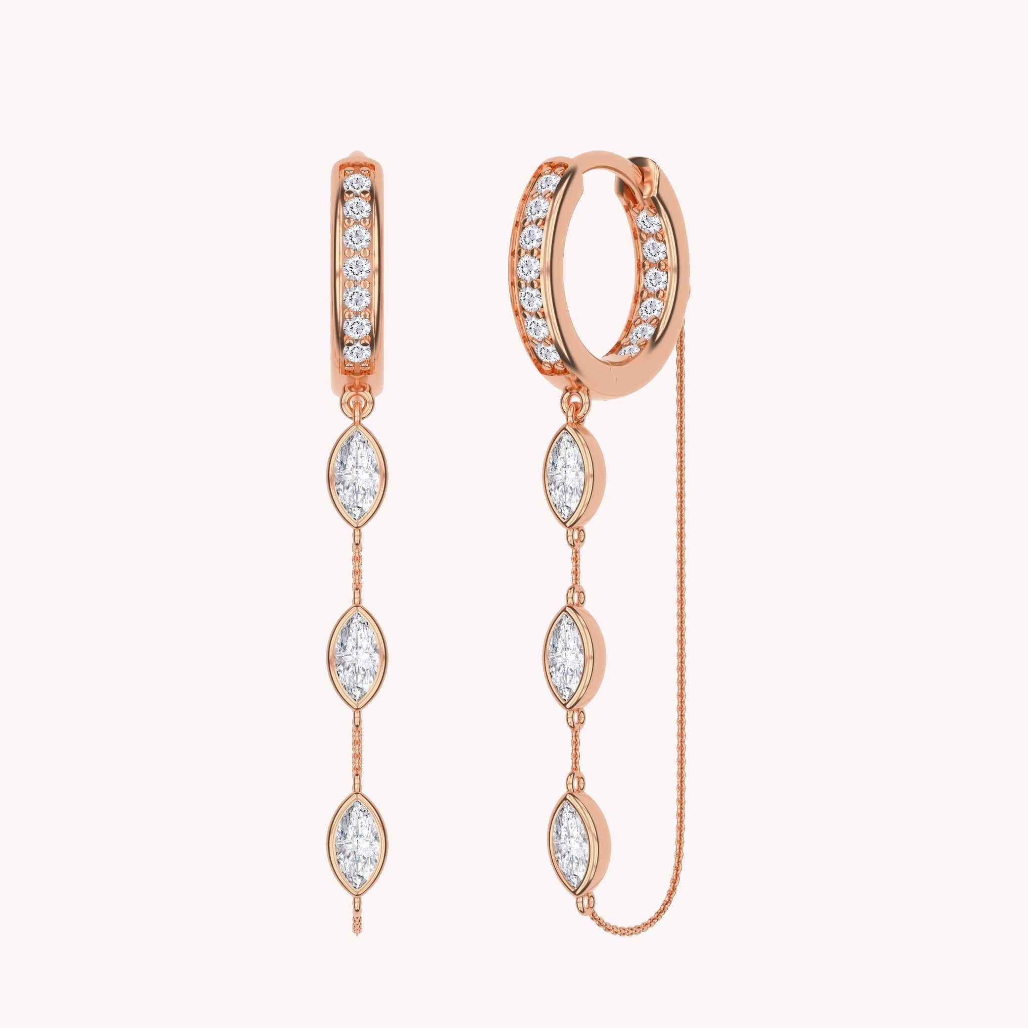 Hoop Chain Dangle Earring For Women Marquise & Round Lab Created Moissanite