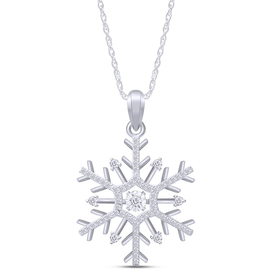 Load image into Gallery viewer, 0.17 Carat Round Cut Natural White Diamond Snowflake Pendant Necklace For Women In 925 Sterling Silver
