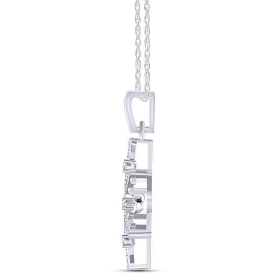 0.17 Carat Round Cut Natural White Diamond Snowflake Pendant Necklace For Women In 925 Sterling Silver