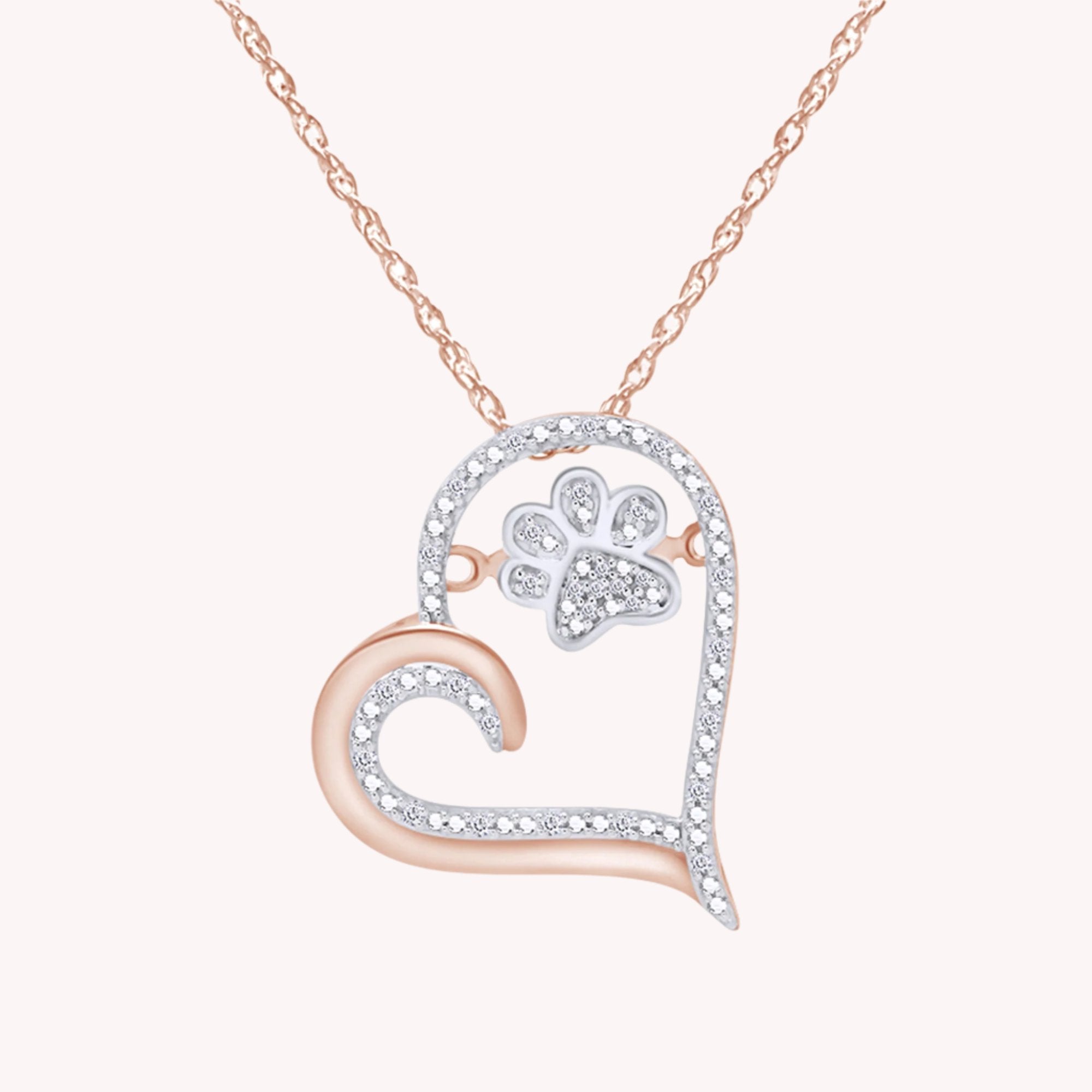 Paw Heart Two Tone Natural Diamond Necklace