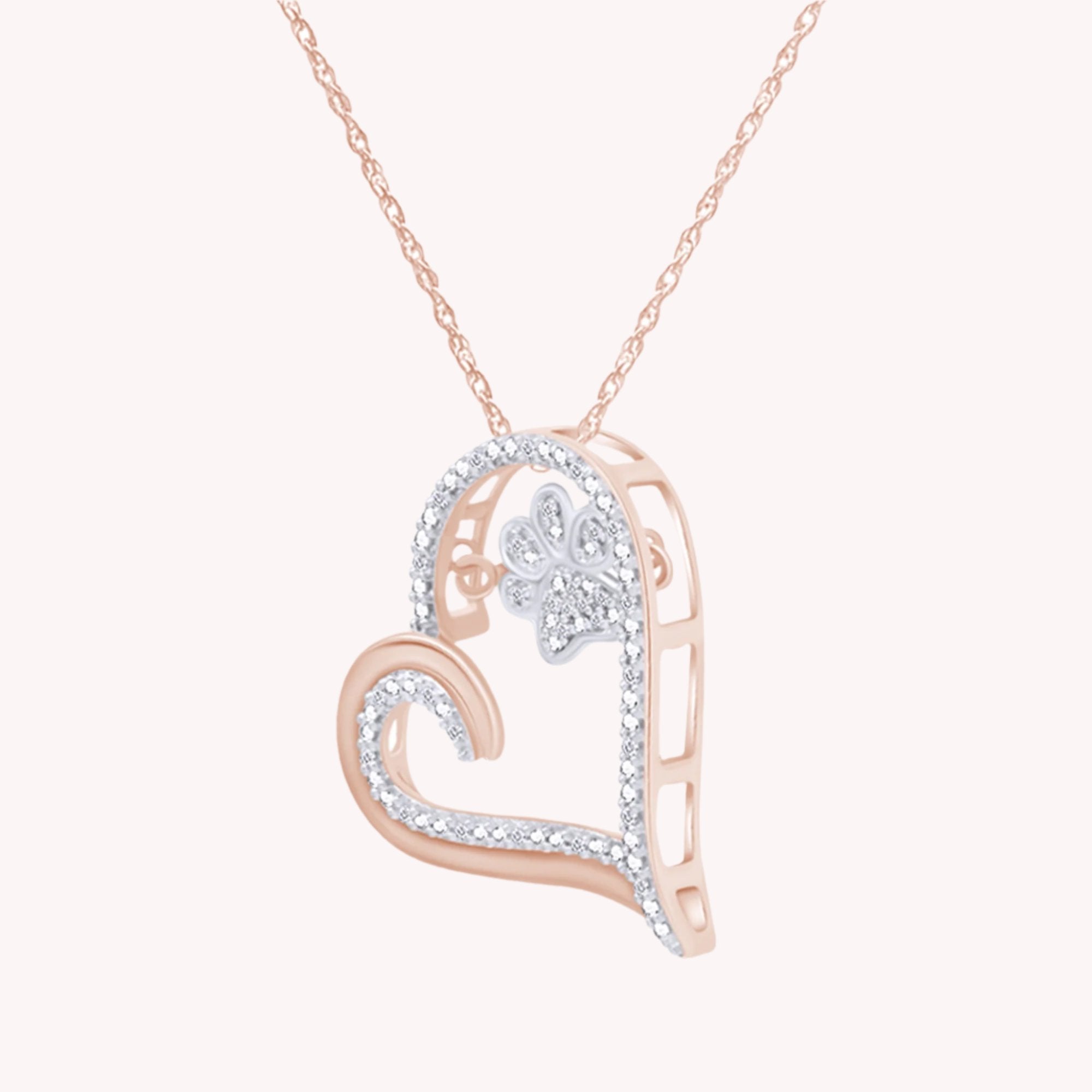 Paw Heart Two Tone Natural Diamond Necklace