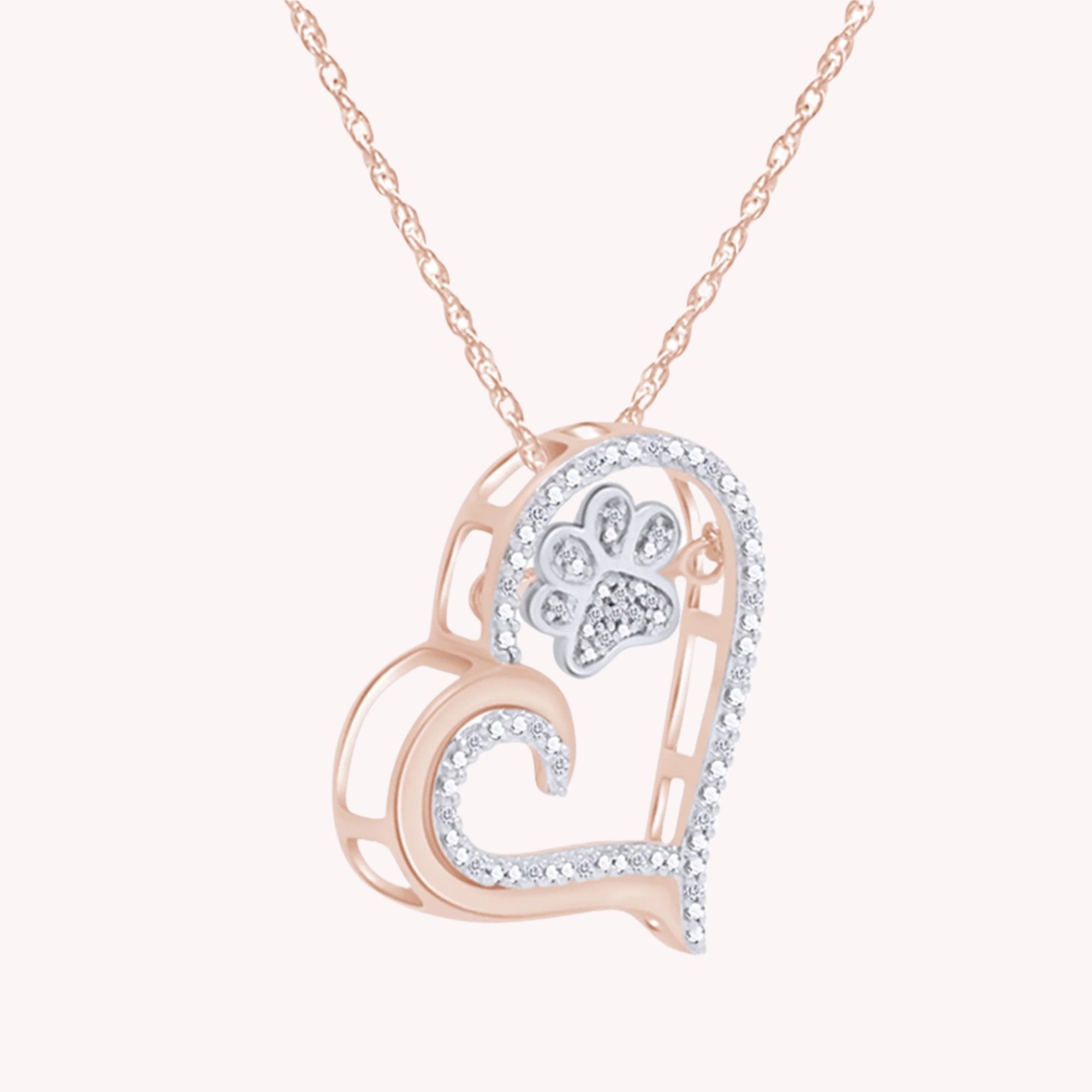 Paw Heart Two Tone Natural Diamond Necklace