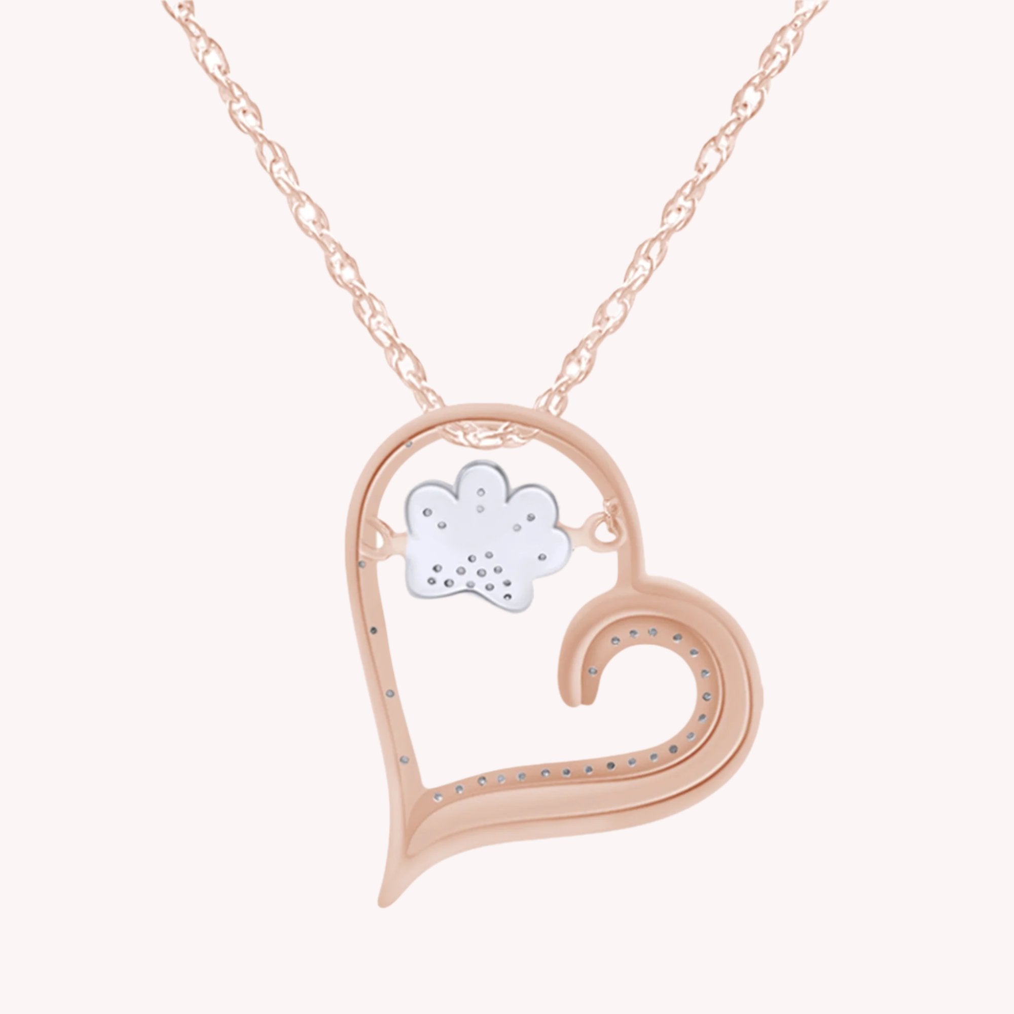 Paw Heart Two Tone Natural Diamond Necklace