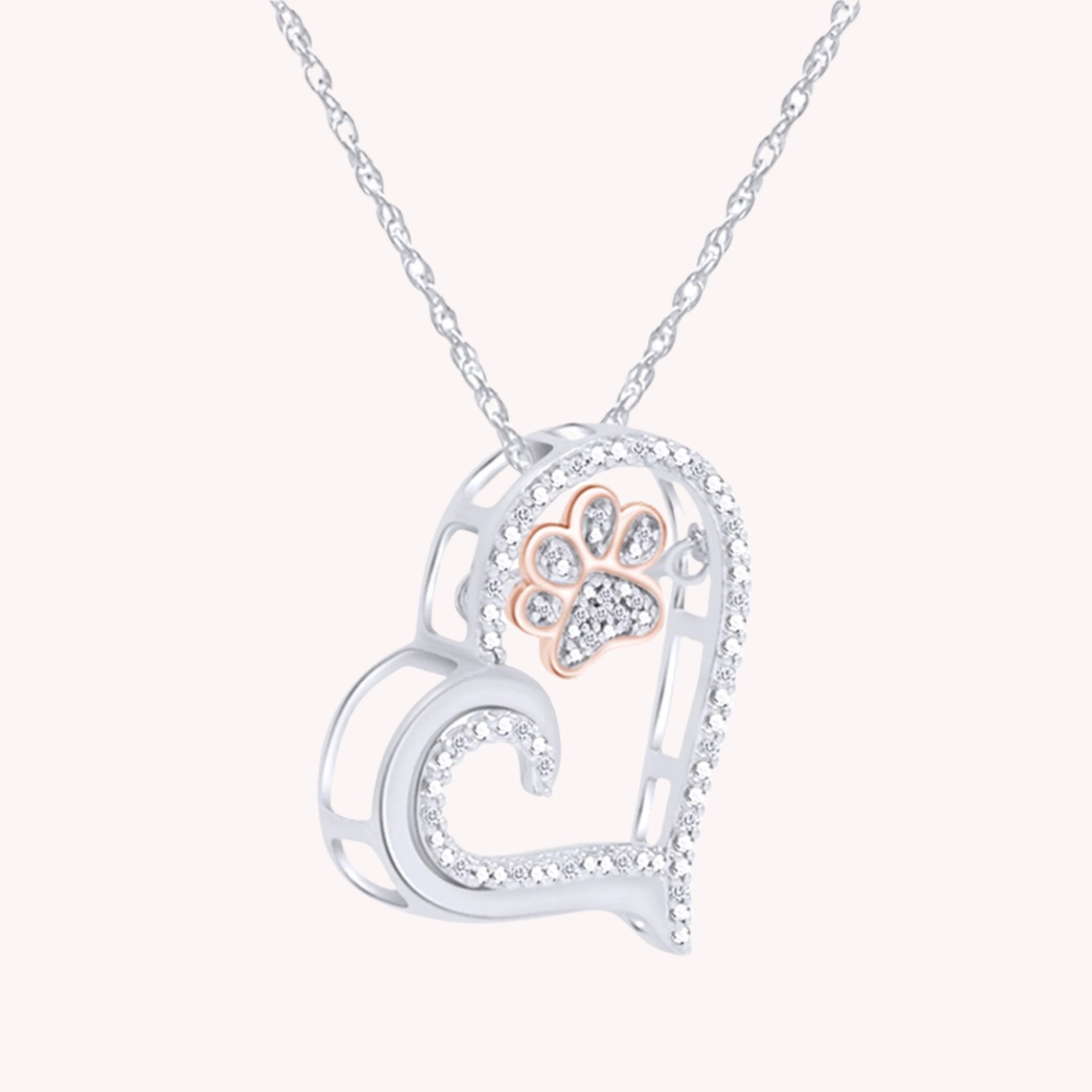 Paw Heart Two Tone Natural Diamond Necklace