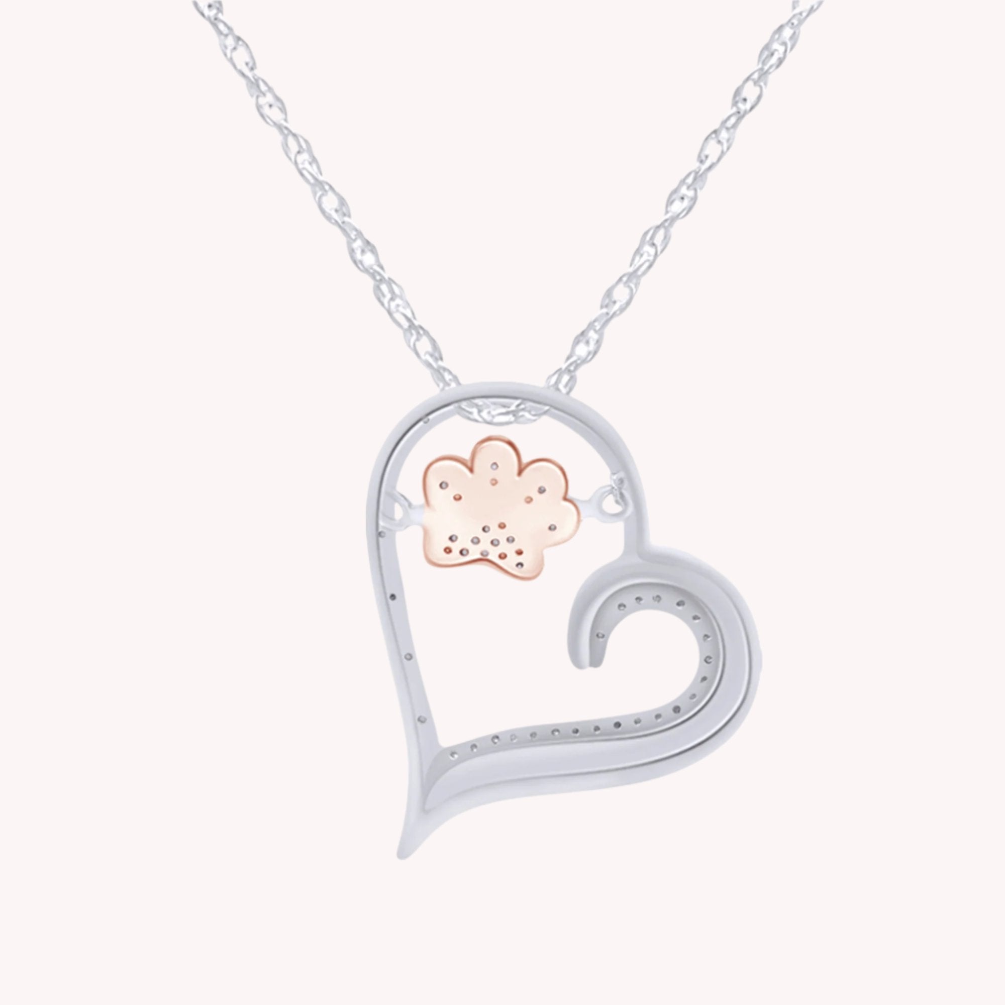 Paw Heart Two Tone Natural Diamond Necklace