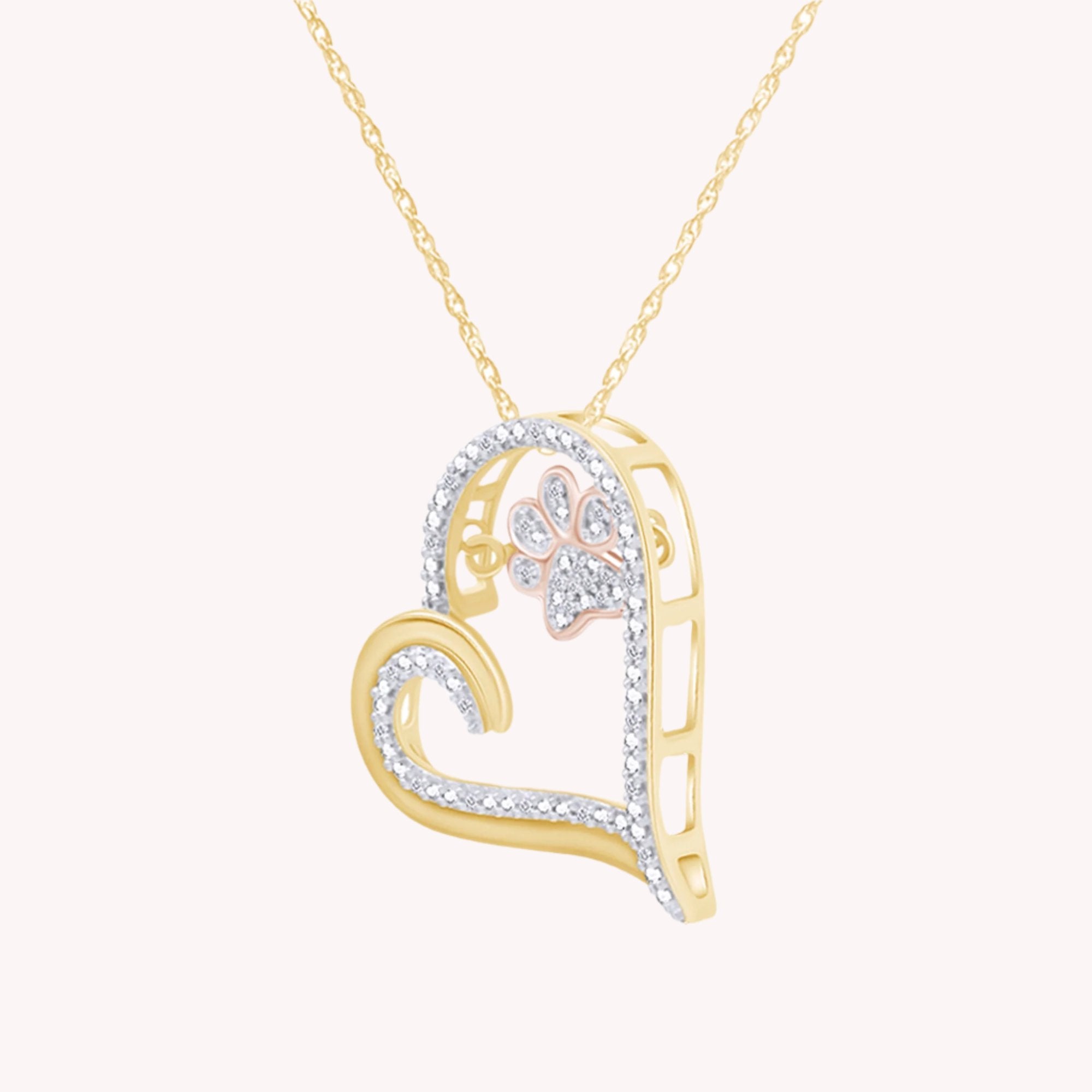 Paw Heart Two Tone Natural Diamond Necklace