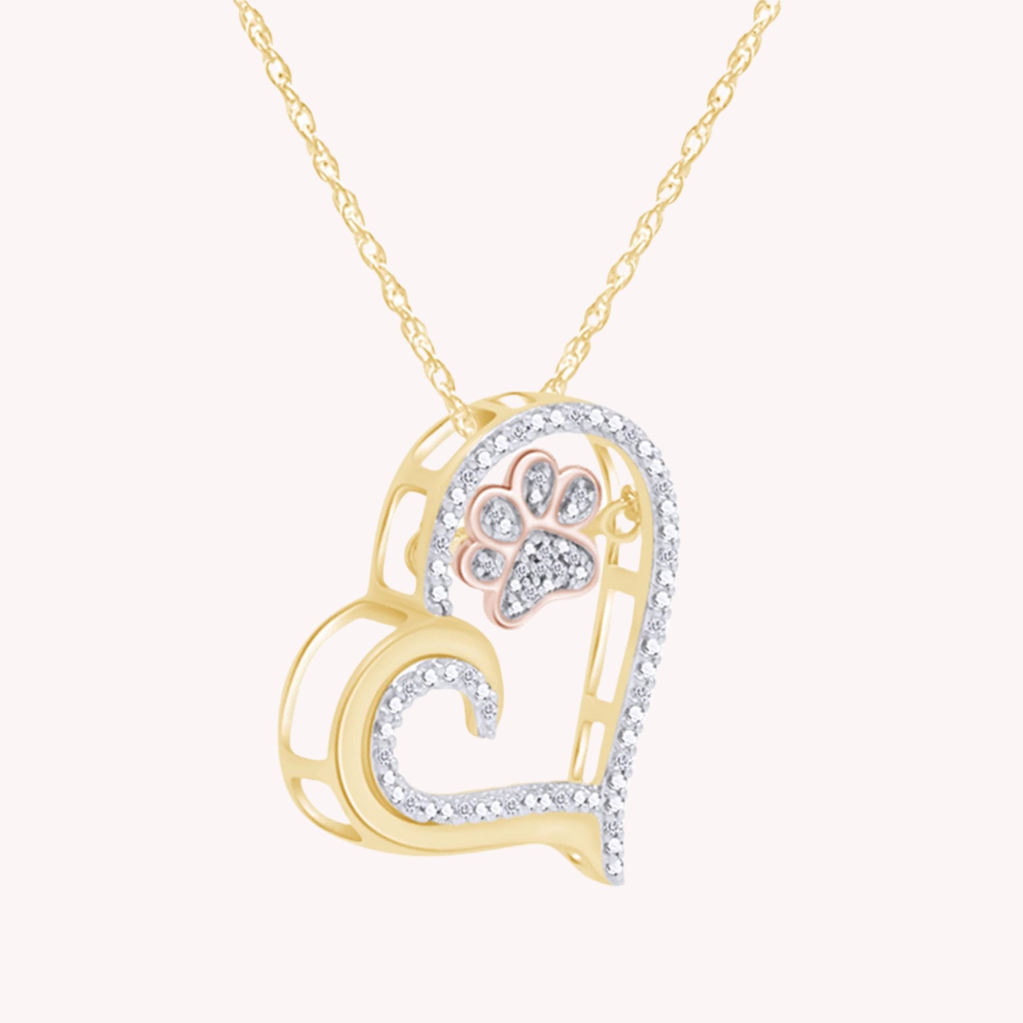 Paw Heart Two Tone Natural Diamond Necklace