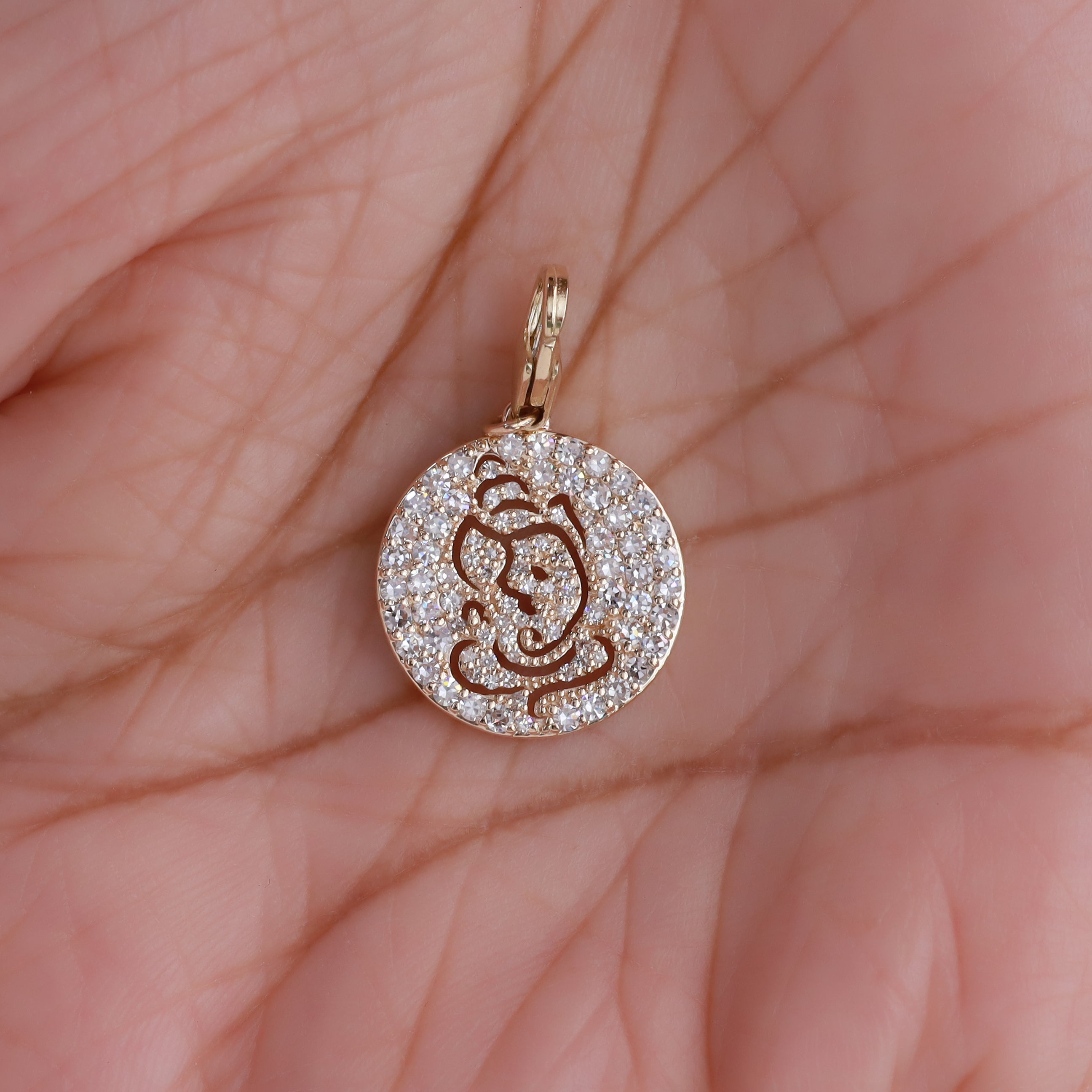 Round Shape Lab Grown Diamond Shri Ganesh Charm Pendant