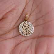 Round Shape Lab Grown Diamond Shri Ganesh Charm Pendant