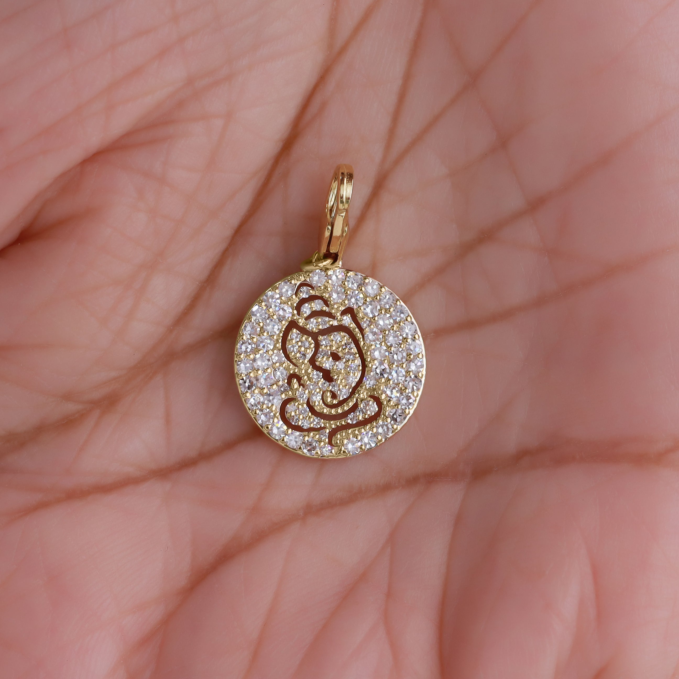 Round Shape Lab Grown Diamond Shri Ganesh Charm Pendant