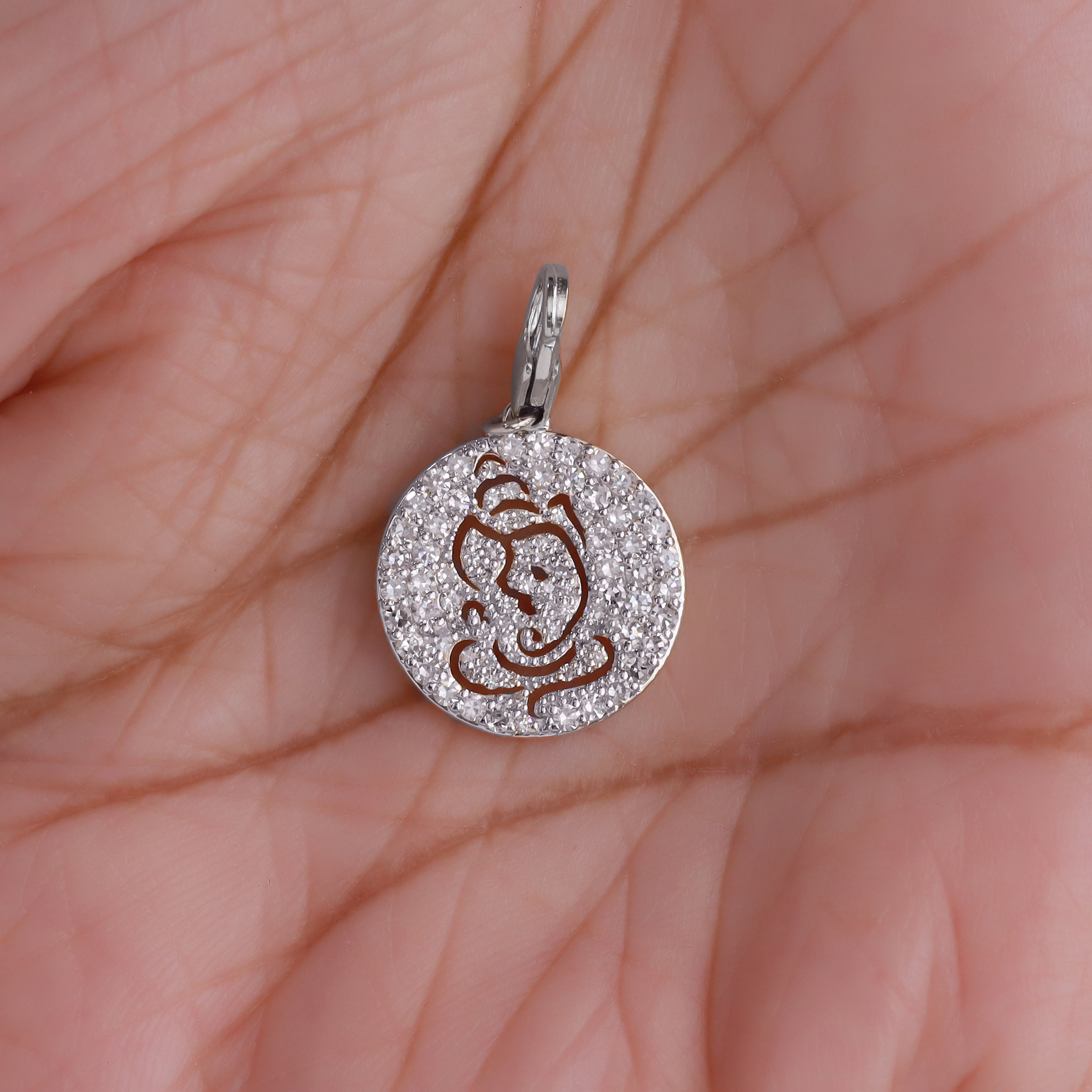 Round Shape Lab Grown Diamond Shri Ganesh Charm Pendant