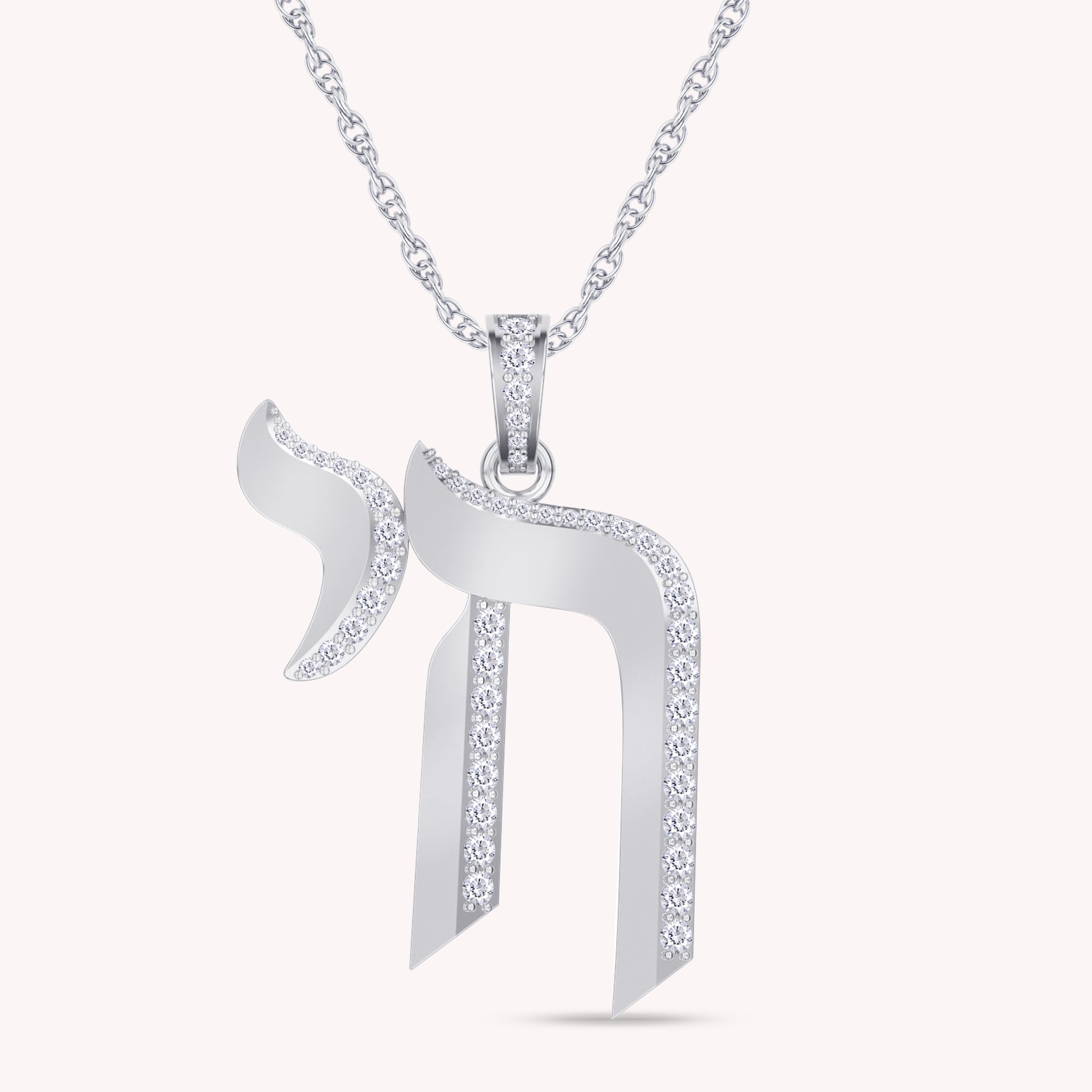 White Cubic Zirconia Chai Pendant Necklace