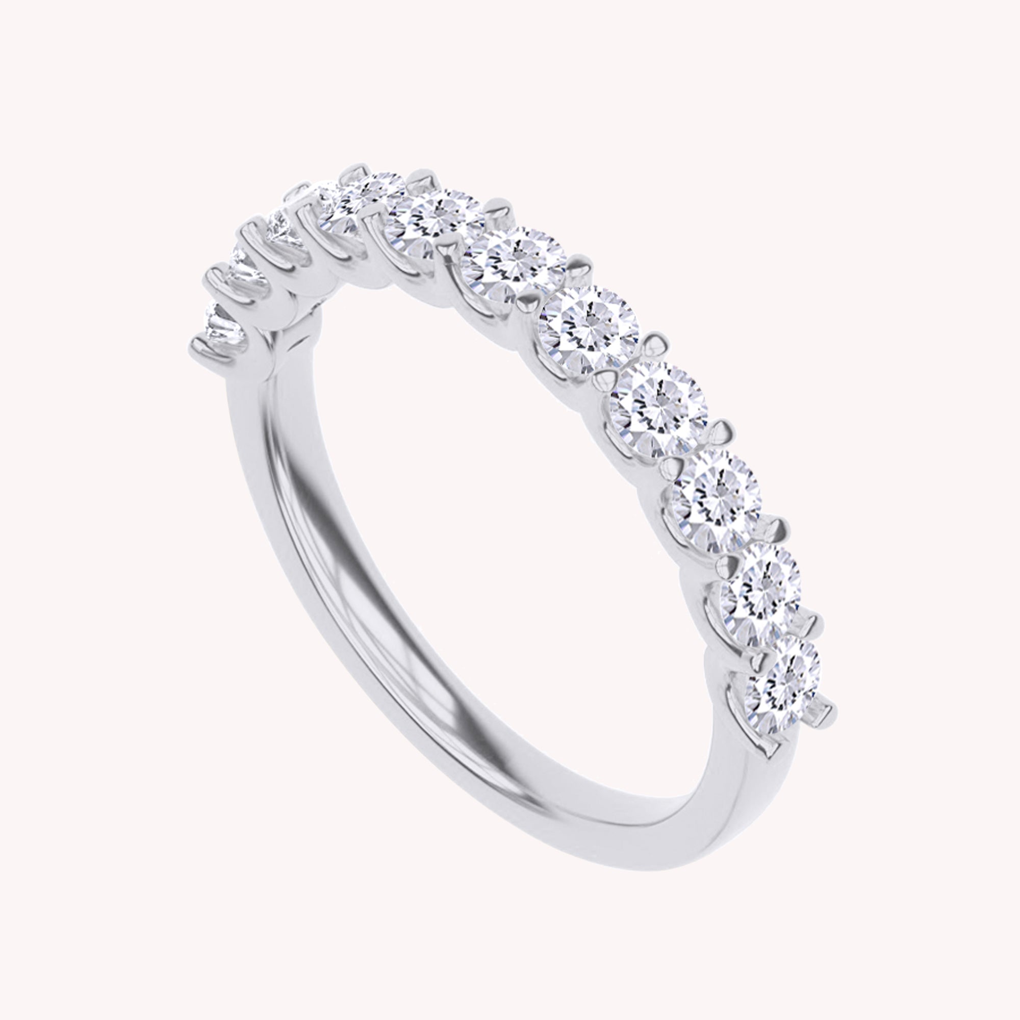 Round Shape 1.00 Carat Lab Grown Diamond Half Eternity Ring
