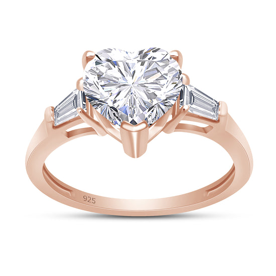 2 Carat Heart & Tapered Baguette Cut Lab Created Moissanite Diamond Promise Ring In 925 Sterling Silver