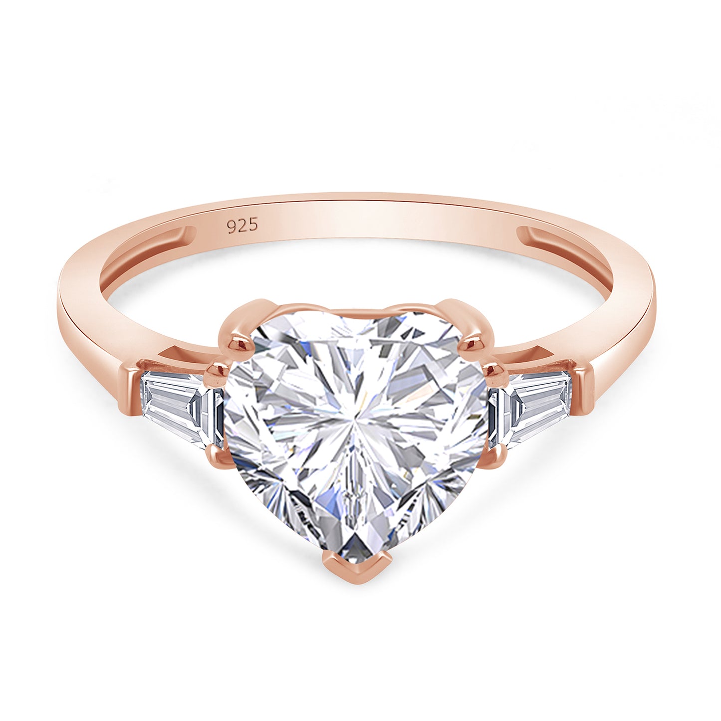 2 Carat Heart & Tapered Baguette Cut Lab Created Moissanite Diamond Promise Ring In 925 Sterling Silver