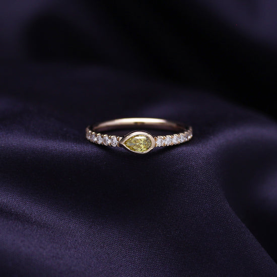 EGL Certified Lab Grown Diamond Multi Shape/Color Bezel Set Half-Eternity Engagement Ring For Women In 14K Solid Yellow Gold