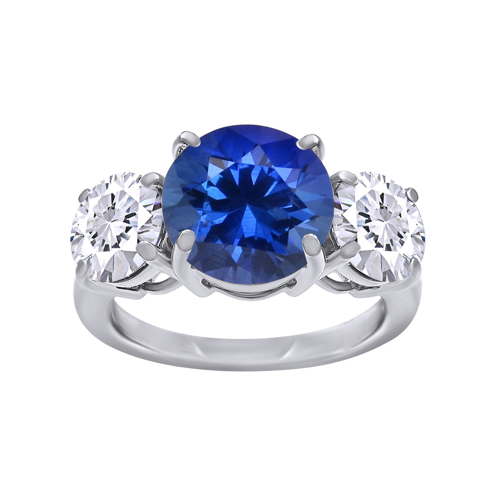 
                      
                        3-Stone Engagement Ring For Women, Center 11MM Simulated Blue Sapphire & Side 6.5MM White Cubic Zirconia In 925 Sterling Silver & 10K Or 14K Solid Gold Jewelry
                      
                    