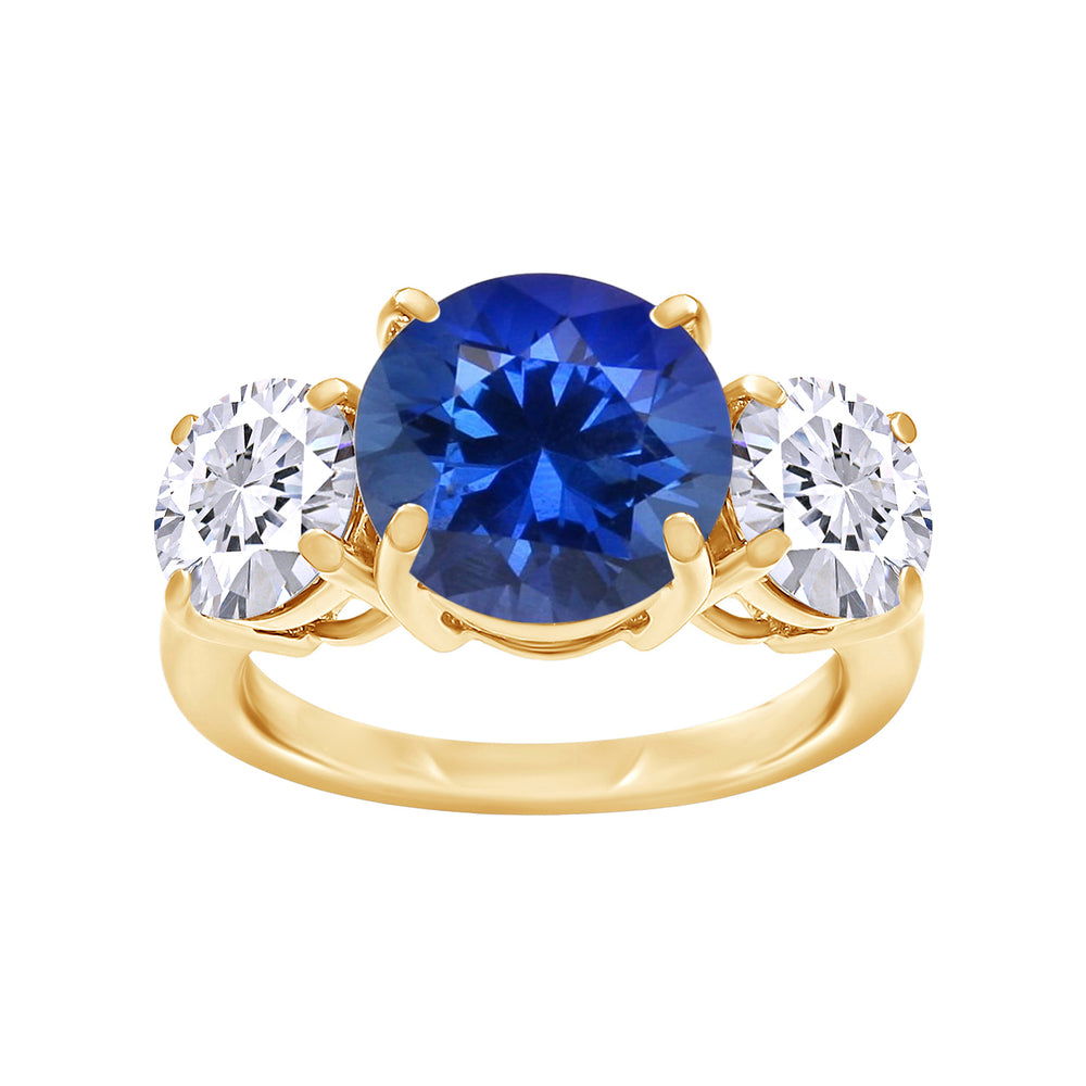 
                      
                        3-Stone Engagement Ring For Women, Center 11MM Simulated Blue Sapphire & Side 6.5MM White Cubic Zirconia In 925 Sterling Silver & 10K Or 14K Solid Gold Jewelry
                      
                    