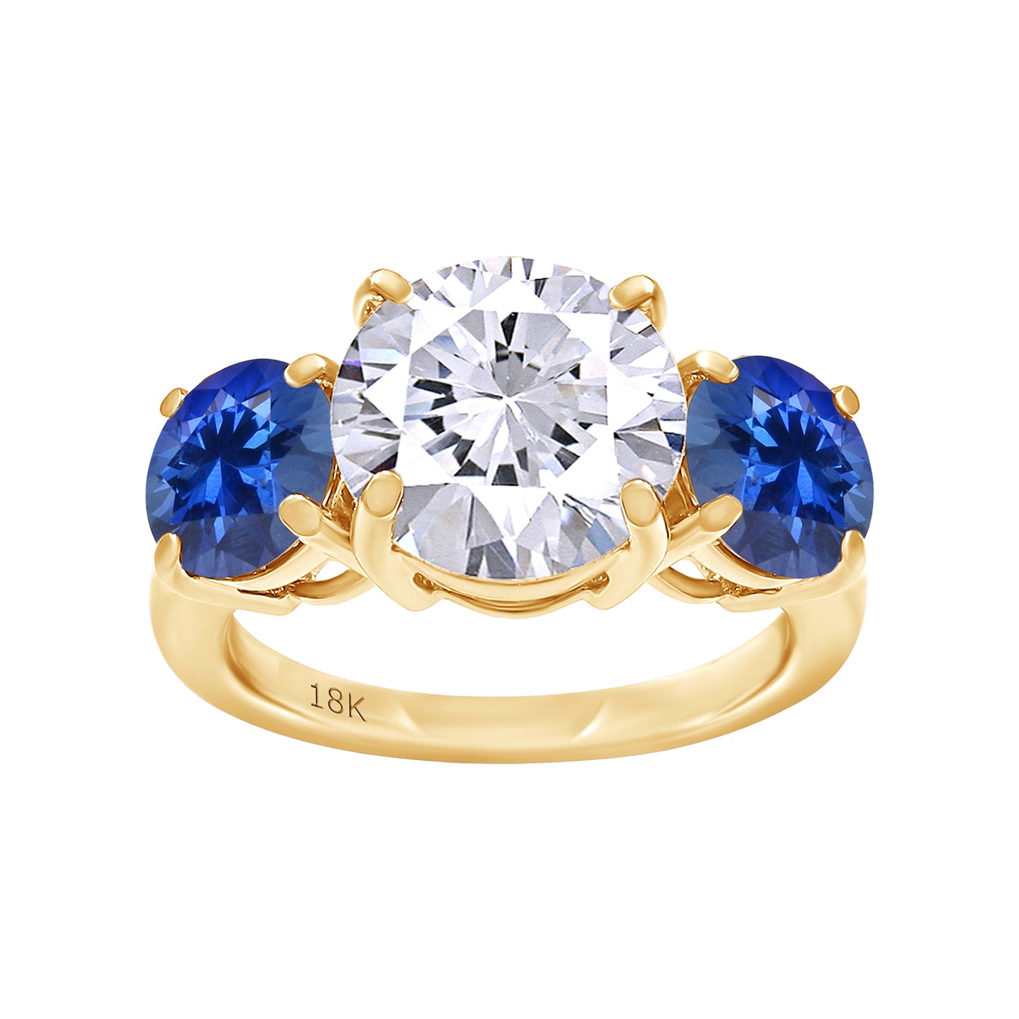Round Shape White & Blue IGI Certified Lab Grown Diamond 3-Stone Engagement Ring For Women In 10K, 14K Or 18K Solid Gold Jewelry (4.40 Cttw)