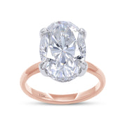 Two Tone Hidden Halo Ring In Oval Shape Solitaire Lab Created Moissanite