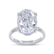 Two Tone Hidden Halo Ring In Oval Shape Solitaire Lab Created Moissanite