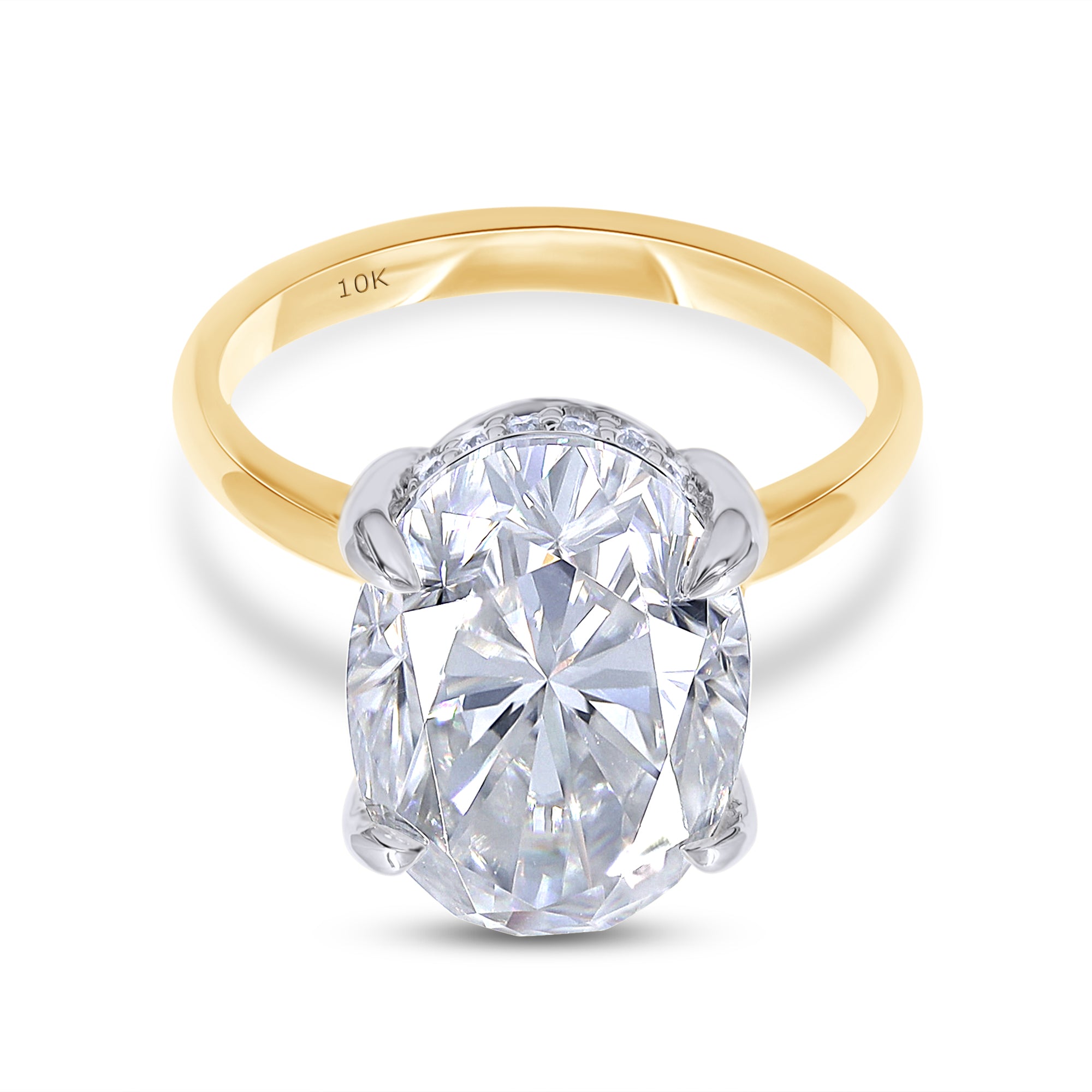 Two Tone Hidden Halo Ring In Oval Shape Solitaire Lab Created Moissanite