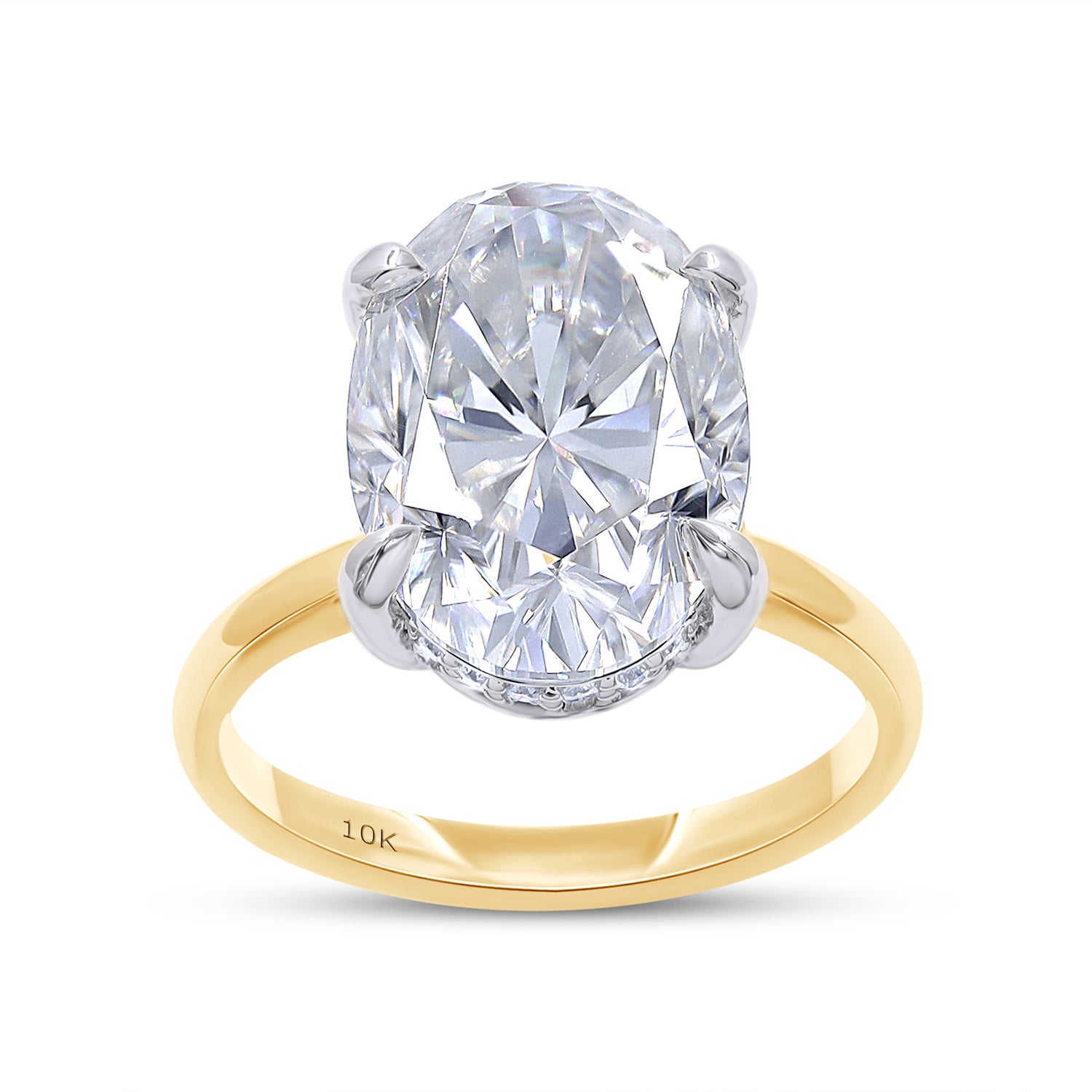 Two Tone Hidden Halo Ring In Oval Shape Solitaire Lab Created Moissanite