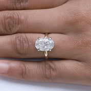 Two Tone Hidden Halo Ring In Oval Shape Solitaire Lab Created Moissanite