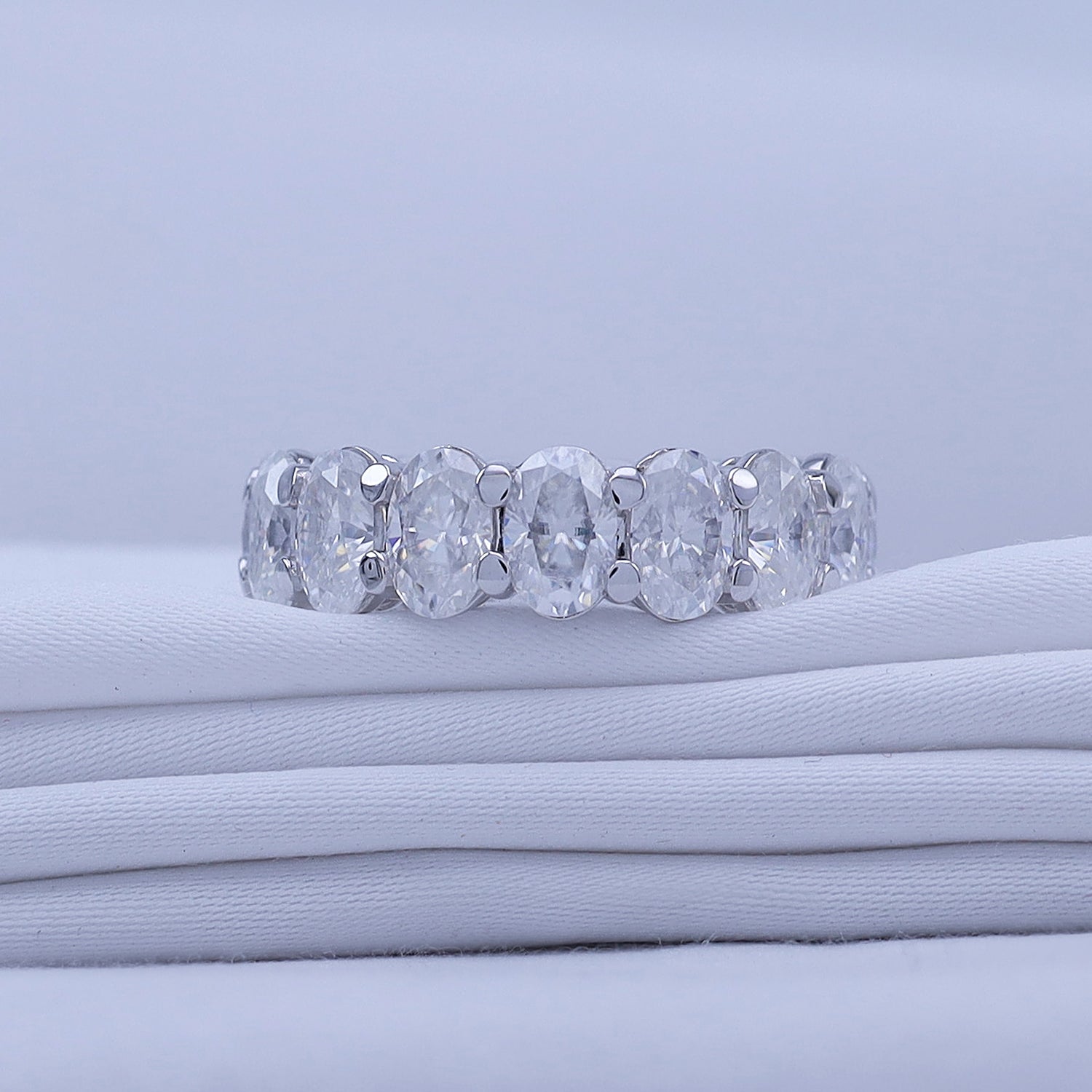 Full Eternity Oval Shape Ring In Lab Created Moissanite