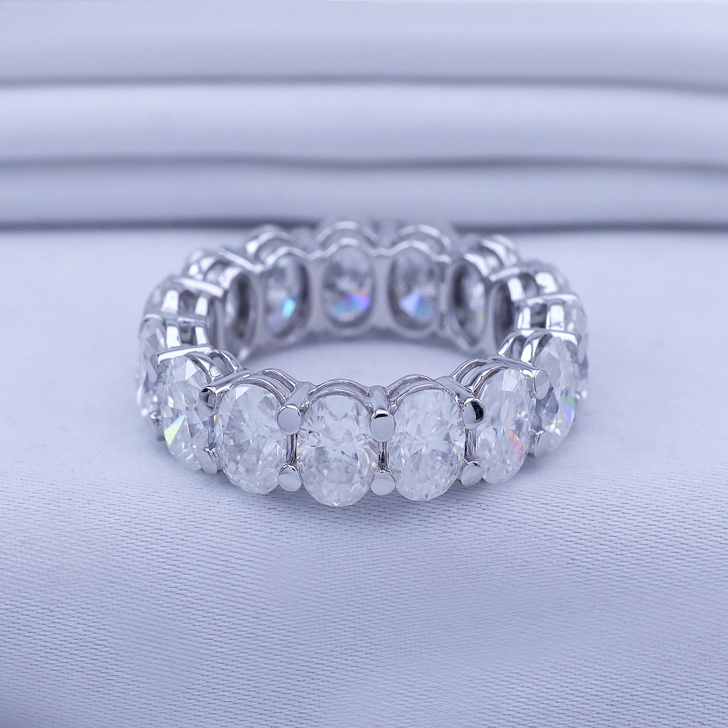 Full Eternity Oval Shape Ring In Lab Created Moissanite