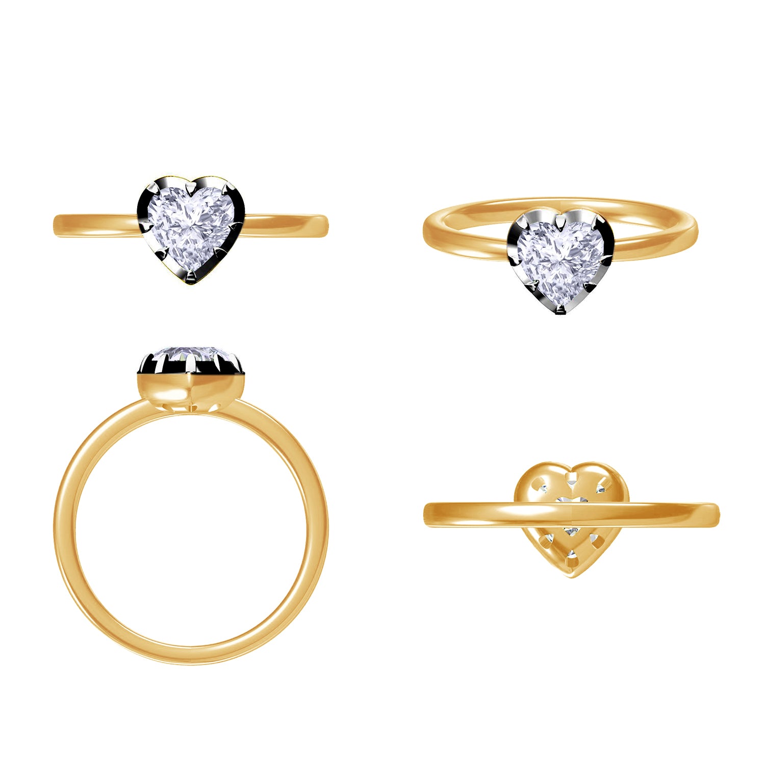 Solitaire Two Tone Heart Shape 6.5MM Lab Created Moissanite