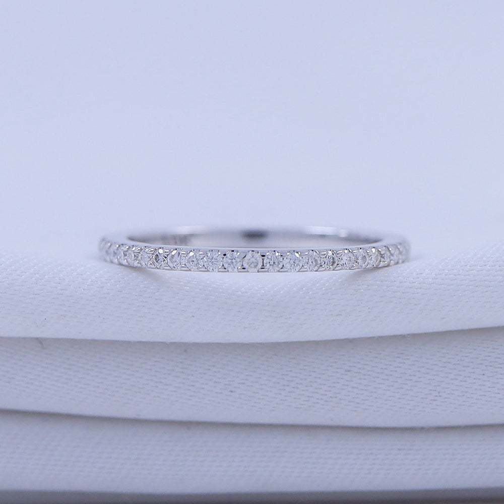 Semi Eternity Band Ring For Women, 0.14 Carat Round Shape Lab Created Moissanite Diamond 1.3MM Width Stackable Wedding Band Ring In 14K Solid Gold Jewelry