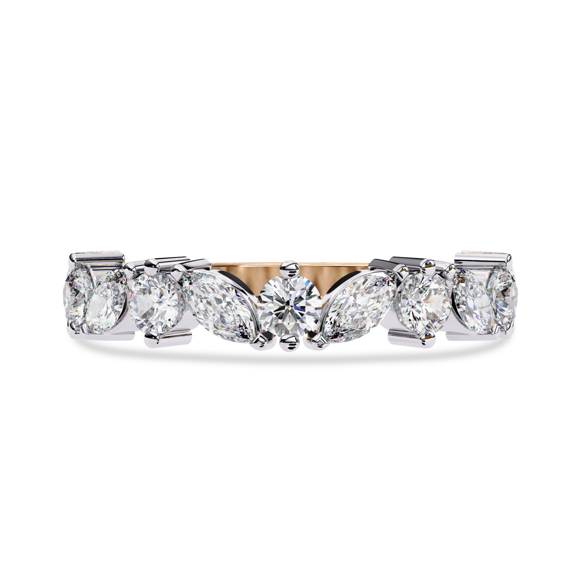 0.90 Cttw Marquise and Round Shape Diamond Anniversary Ring for Women