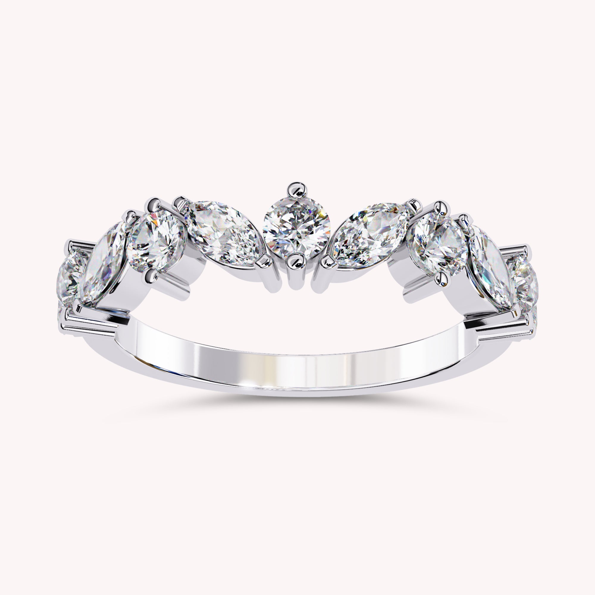 0.90 Cttw Marquise and Round Shape Diamond Anniversary Ring for Women