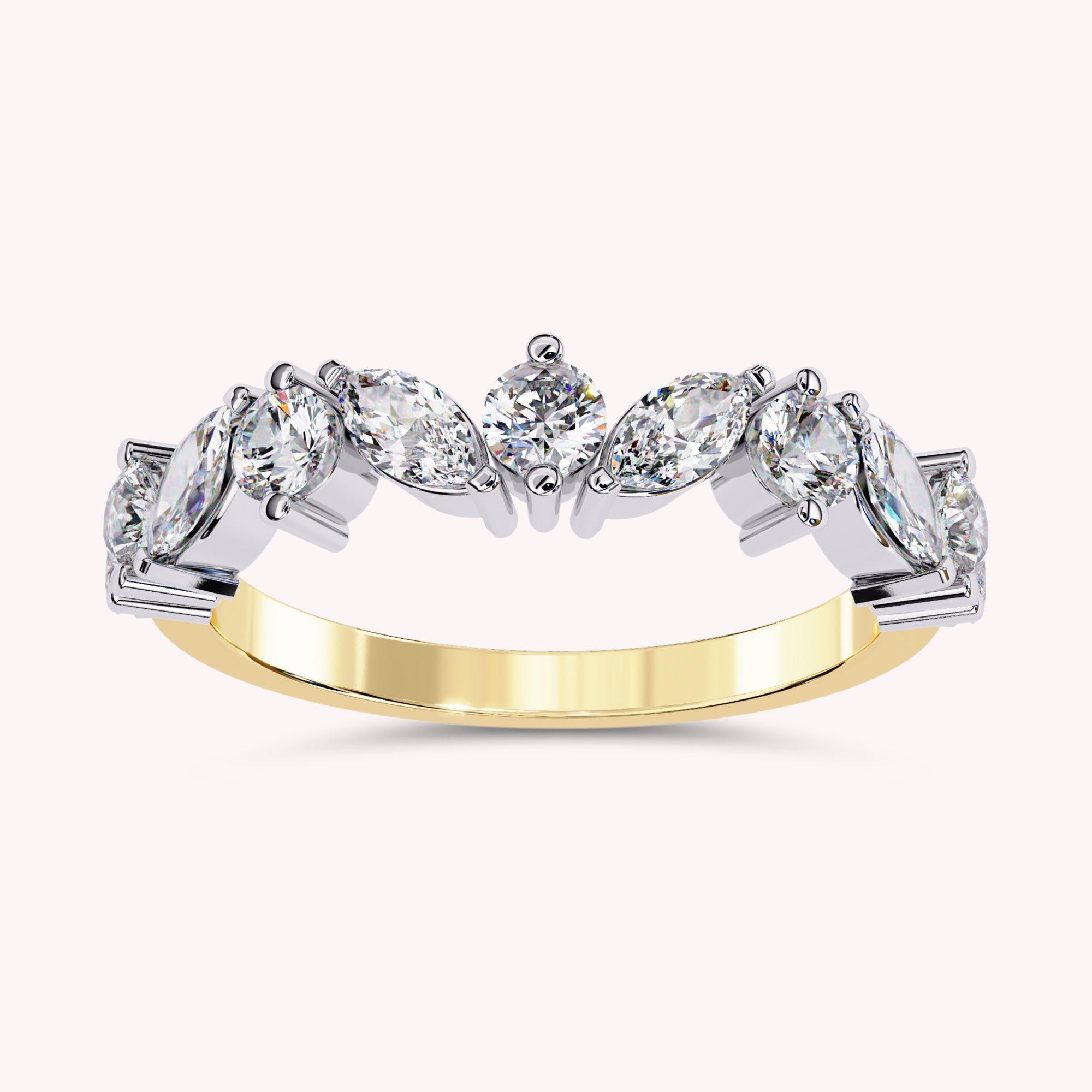 0.90 Cttw Marquise and Round Shape Diamond Anniversary Ring for Women