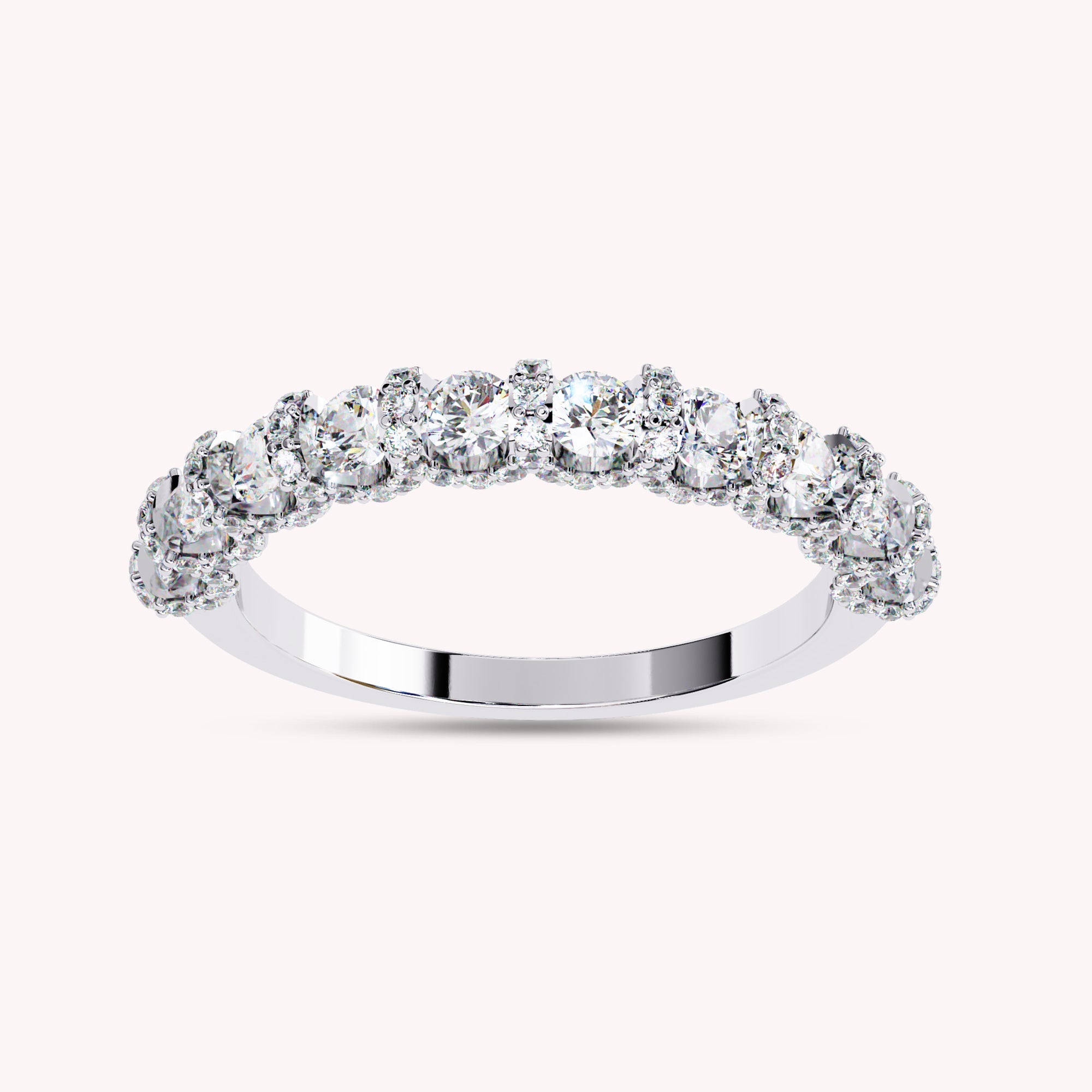 0.95 Cttw Lab Grown Diamond Half Eternity Cluster Wedding Band Rings for Women